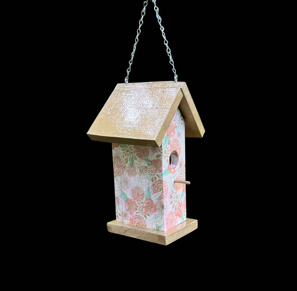 Handmade Gold Floral Wooden Birdhouse
