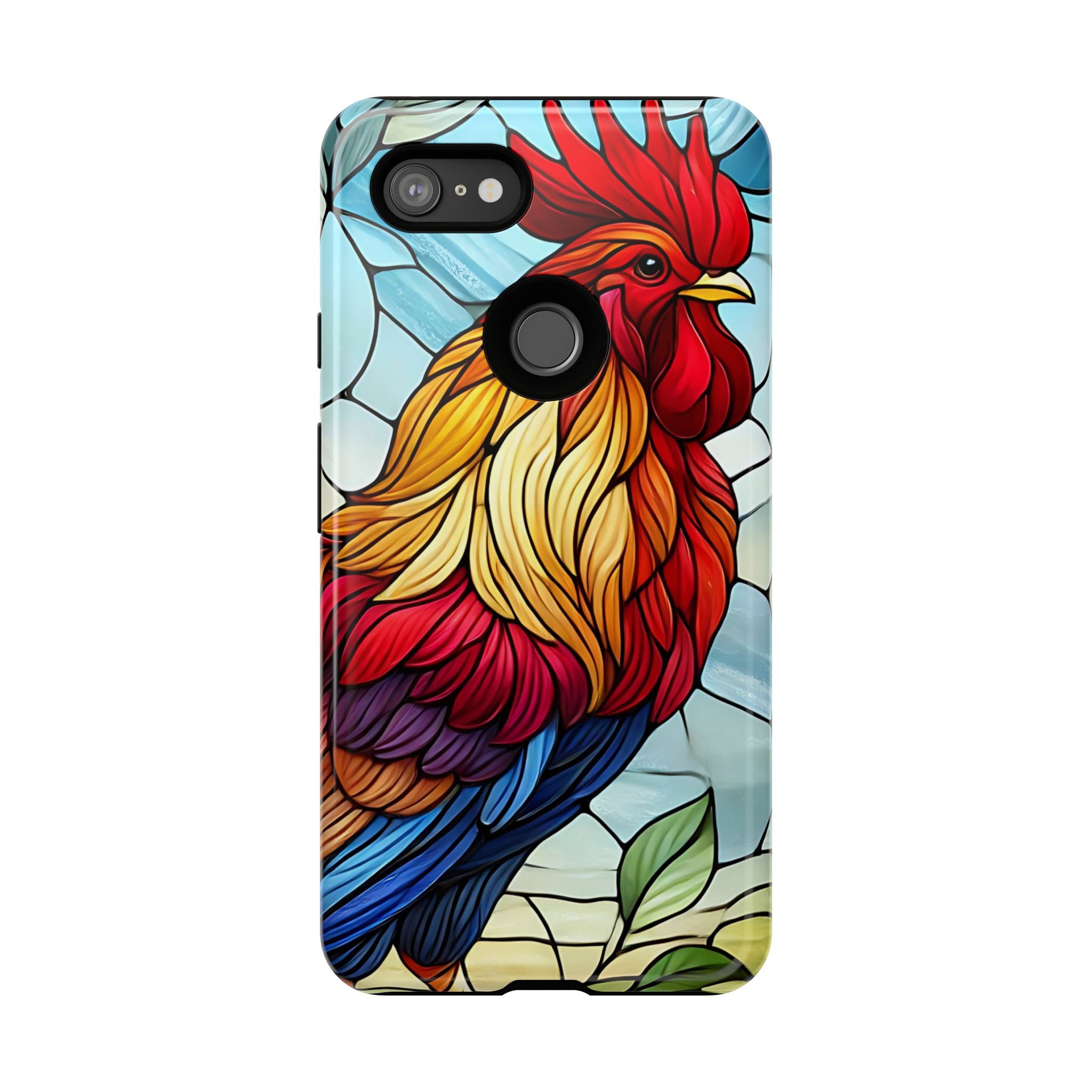Rooster Faux Stained Glass Phone Case – 3D Full-Wrap Protective Cover with TPU Liner