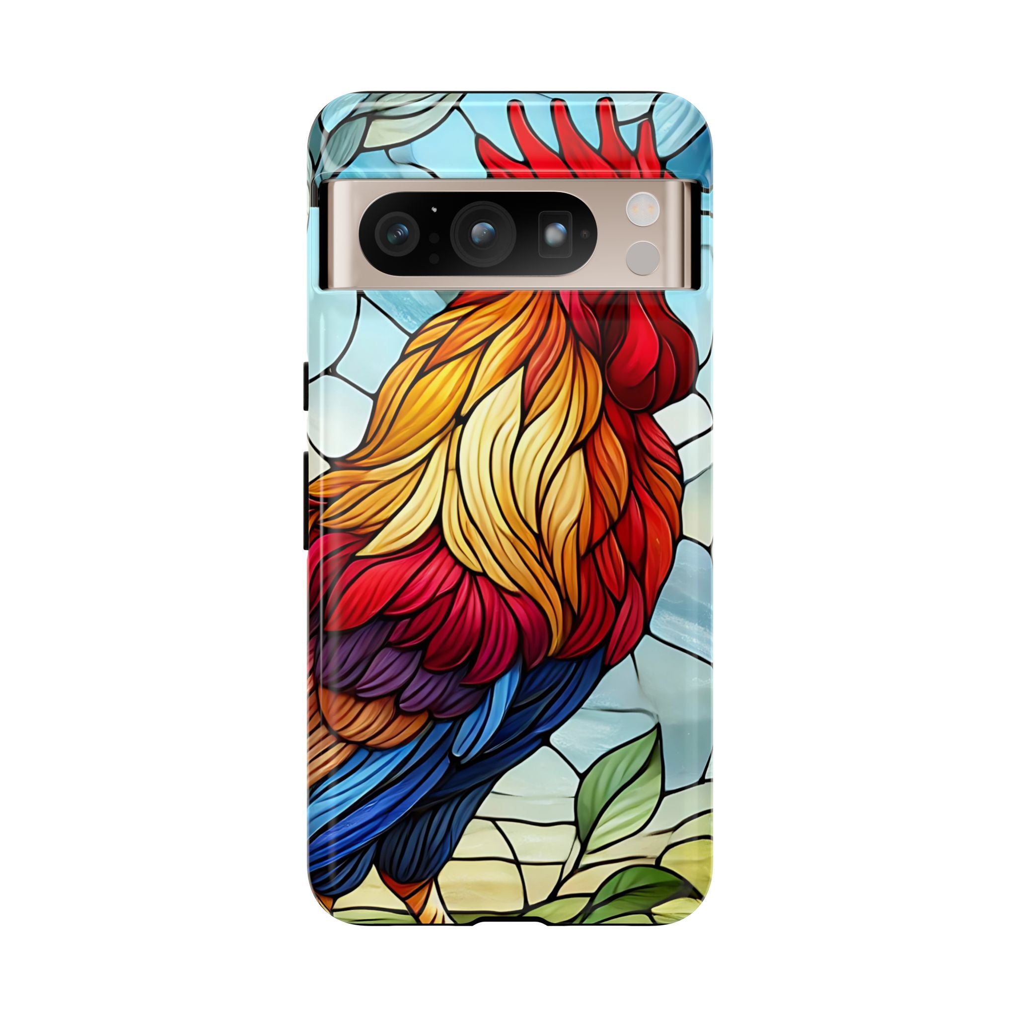 Rooster Faux Stained Glass Phone Case – 3D Full-Wrap Protective Cover with TPU Liner