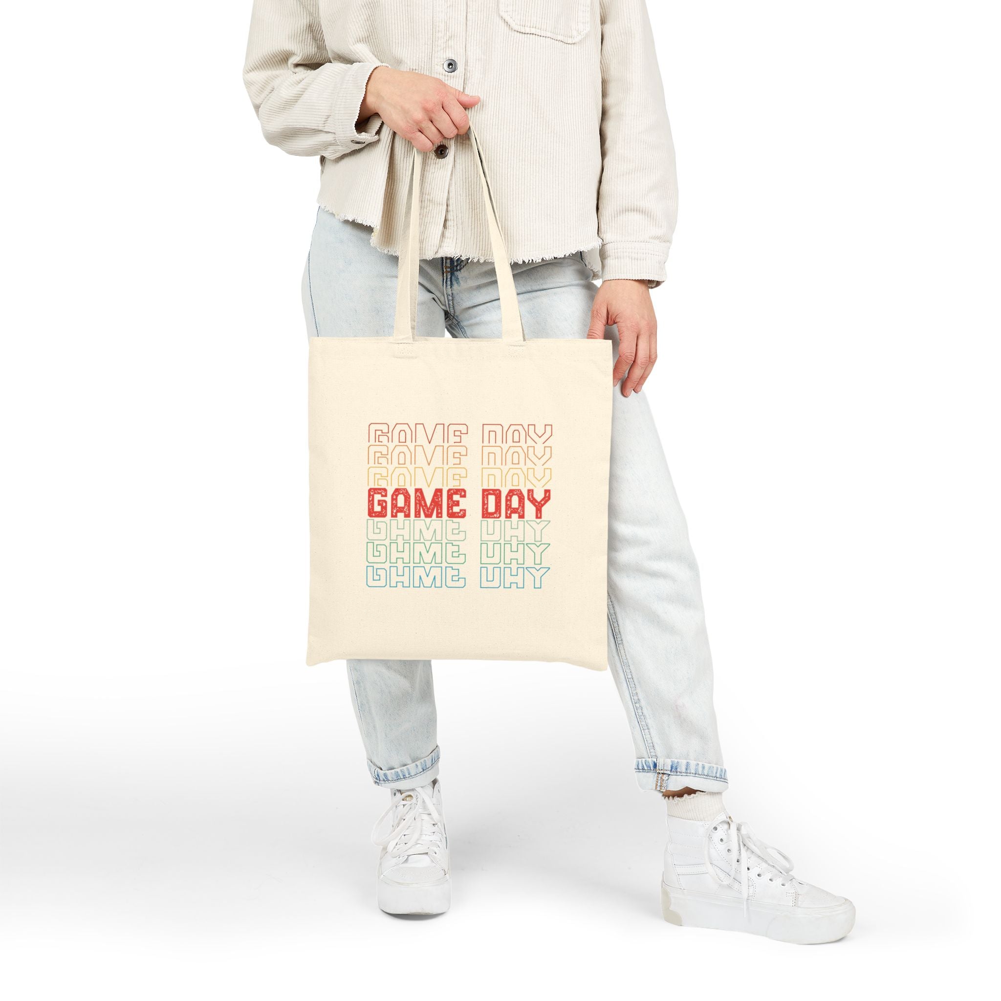 Retro Game Day Cotton Canvas Tote Bag, Reusable Shopping or Laptop Bag
