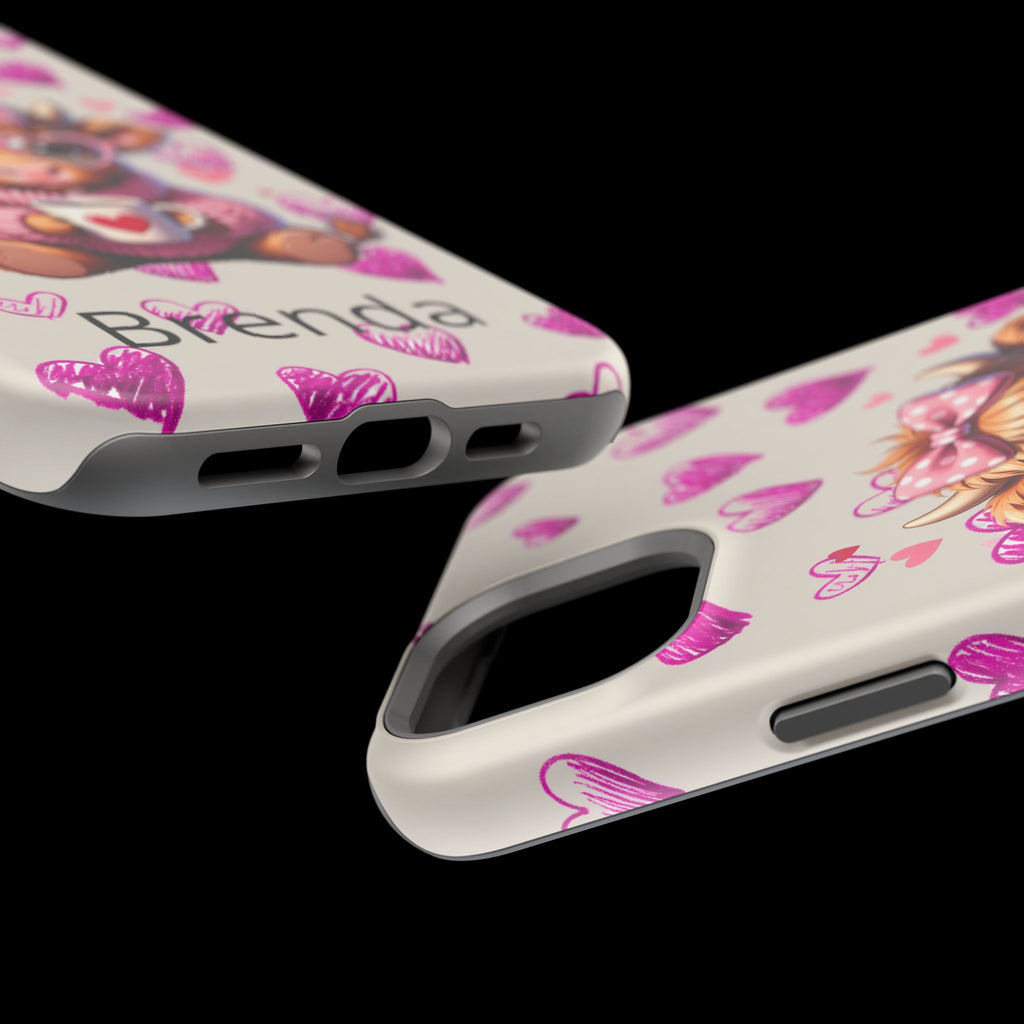 Highland Cow With Pink Hearts iPhone Case, Valentines Magnetic Impact-Resistant Case