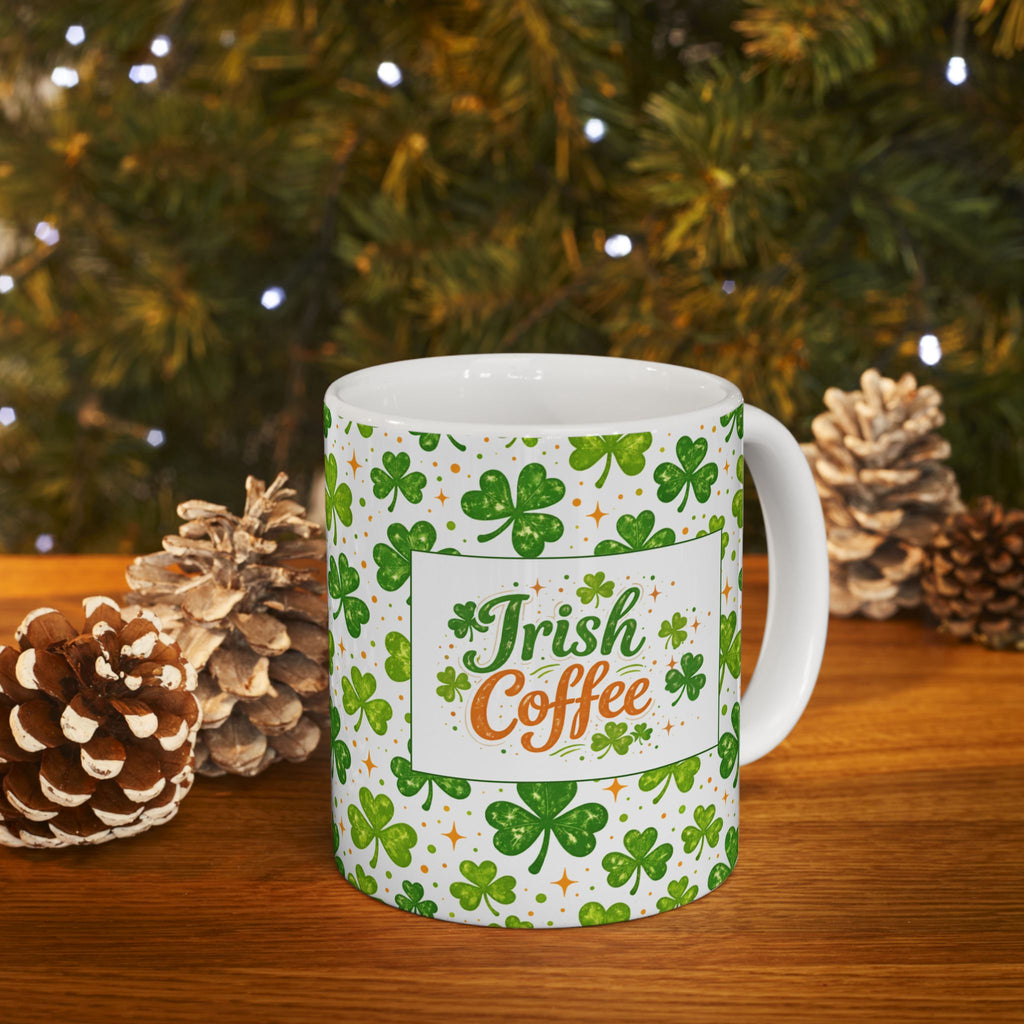 St. Patrick’s Day Irish Coffee Shamrock Ceramic Mug – Lucky Clover Pattern
