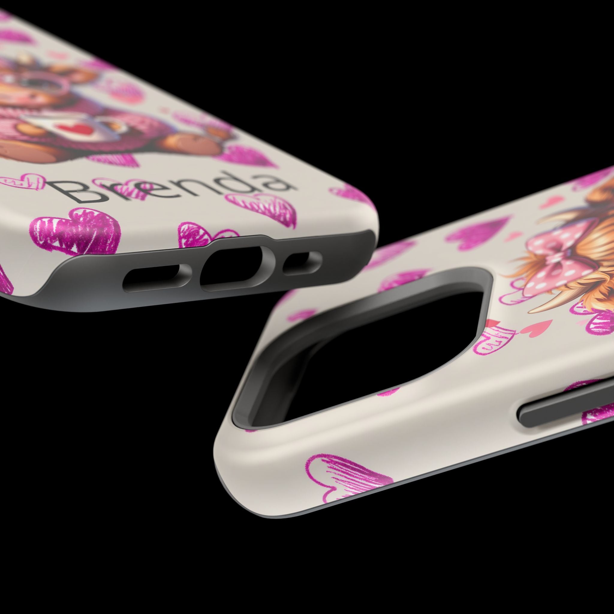 Highland Cow With Pink Hearts iPhone Case, Valentines Magnetic Impact-Resistant Case