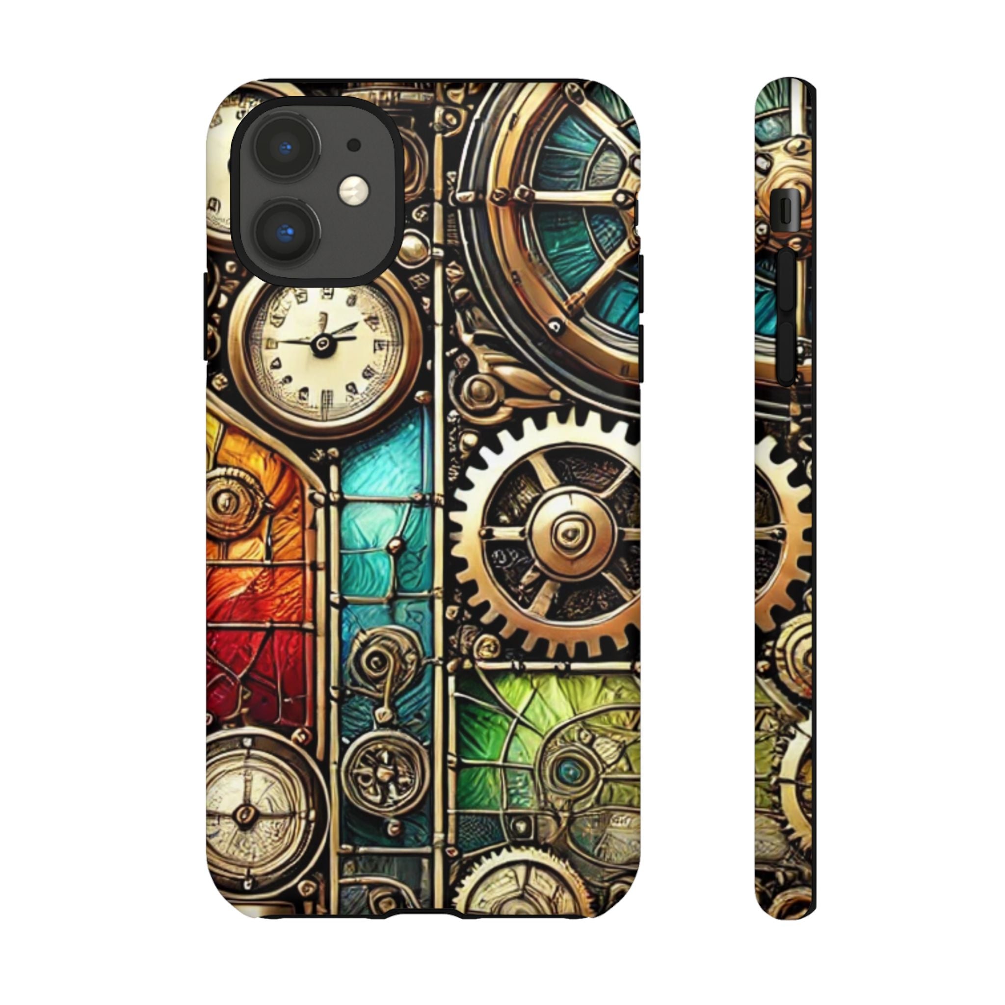 Steampunk Faux Stained Glass iPhone Case – 3D Full-Wrap Protective Cover with TPU Liner