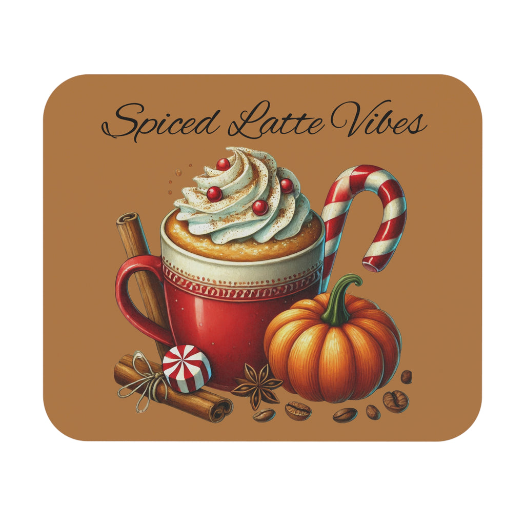Spiced Latte Vibes Mouse Pad, Cozy Office Decor, Coffee Lover Fall Gift, Holiday Desk Essentials, Caffeine Candy Canes & Cozy Vibes