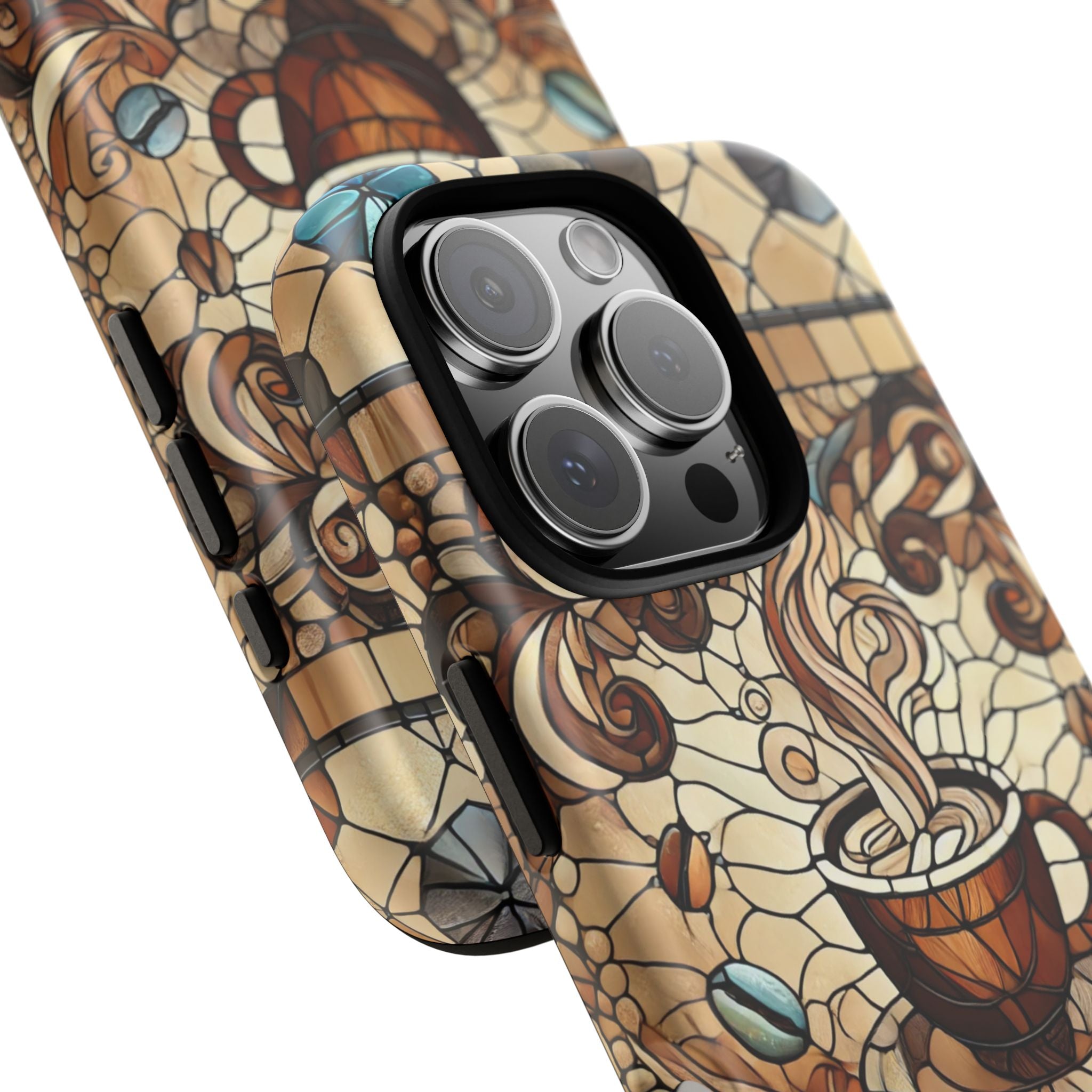 Stained Glass Coffee iPhone Case – Shockproof TPU, 3D Wrap Design