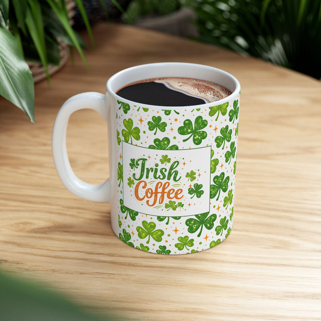 St. Patrick’s Day Irish Coffee Shamrock Ceramic Mug – Lucky Clover Pattern