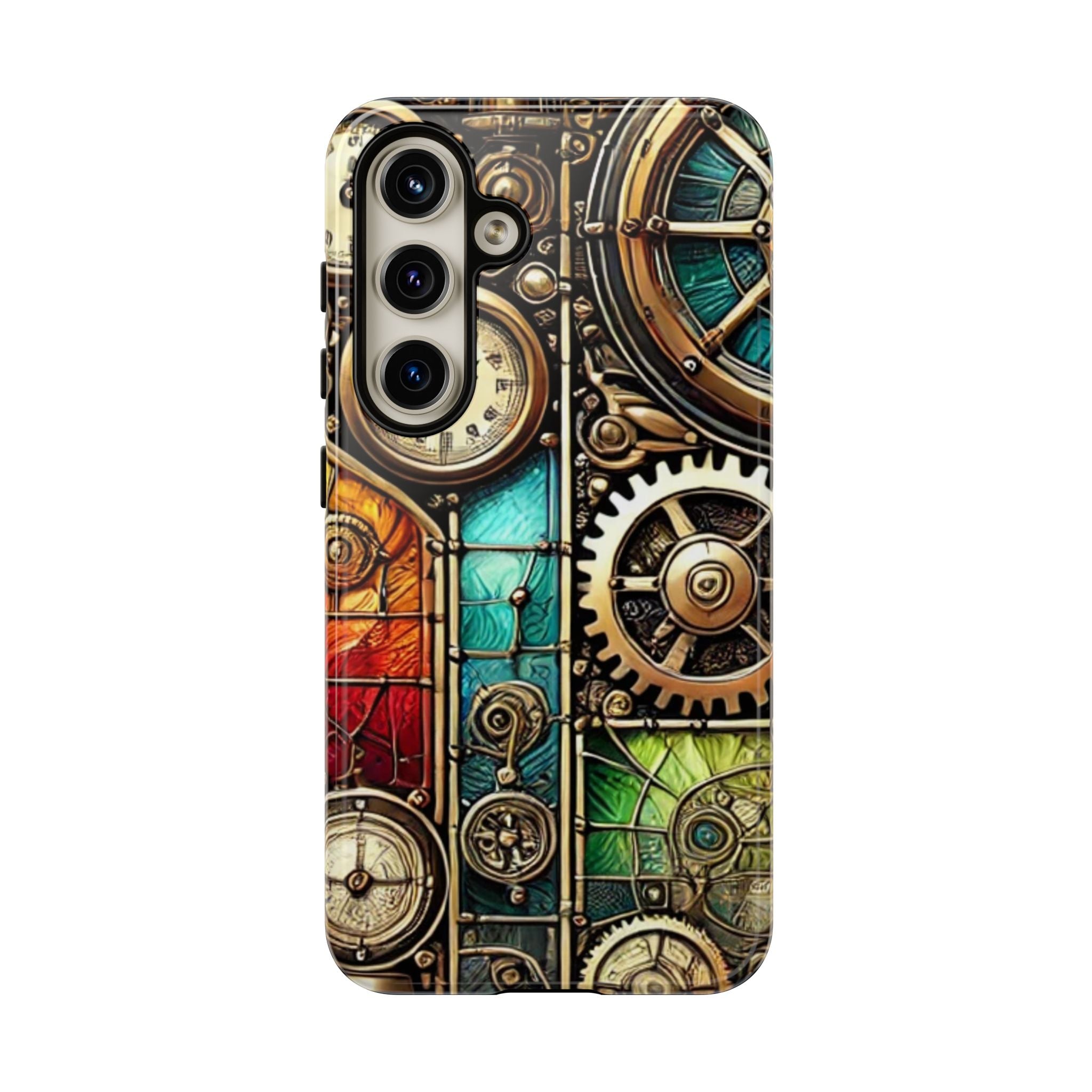 Steampunk Meets Stained Glass Android Case, Artistic Gear Design, Vintage Tech Accessory, Steampunk Decor, Faux Stained Glass Tech Decor