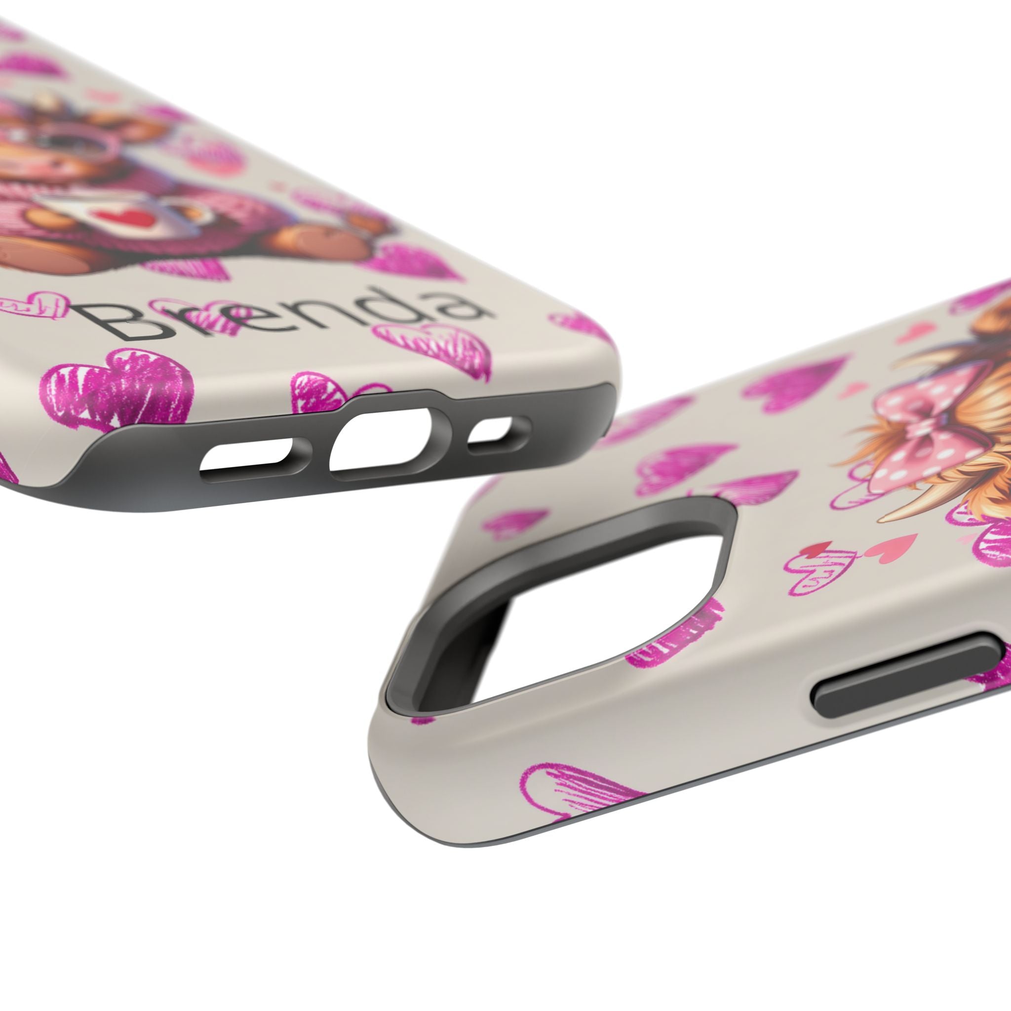 Highland Cow With Pink Hearts iPhone Case, Valentines Magnetic Impact-Resistant Case