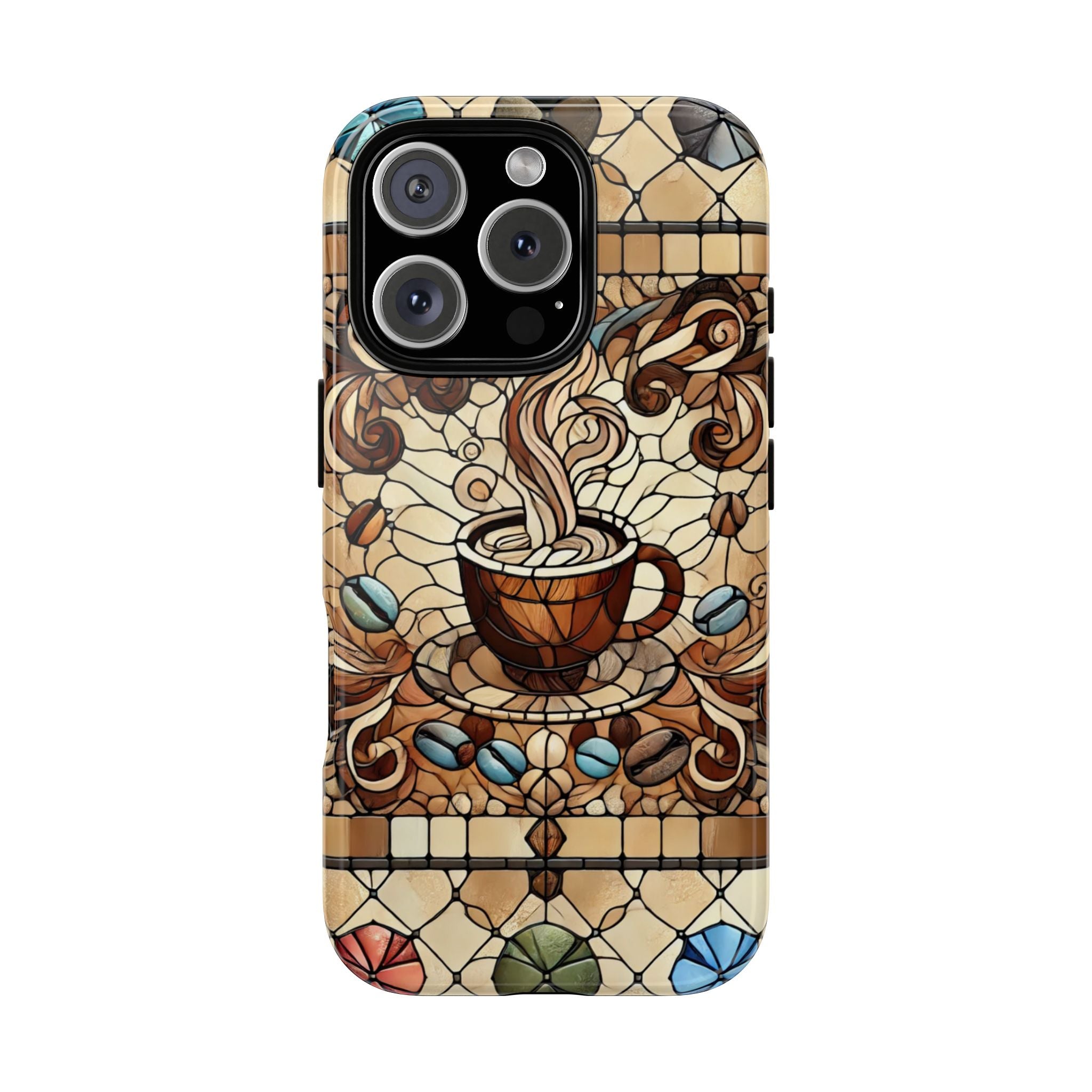 Stained Glass Coffee iPhone Case – Shockproof TPU, 3D Wrap Design