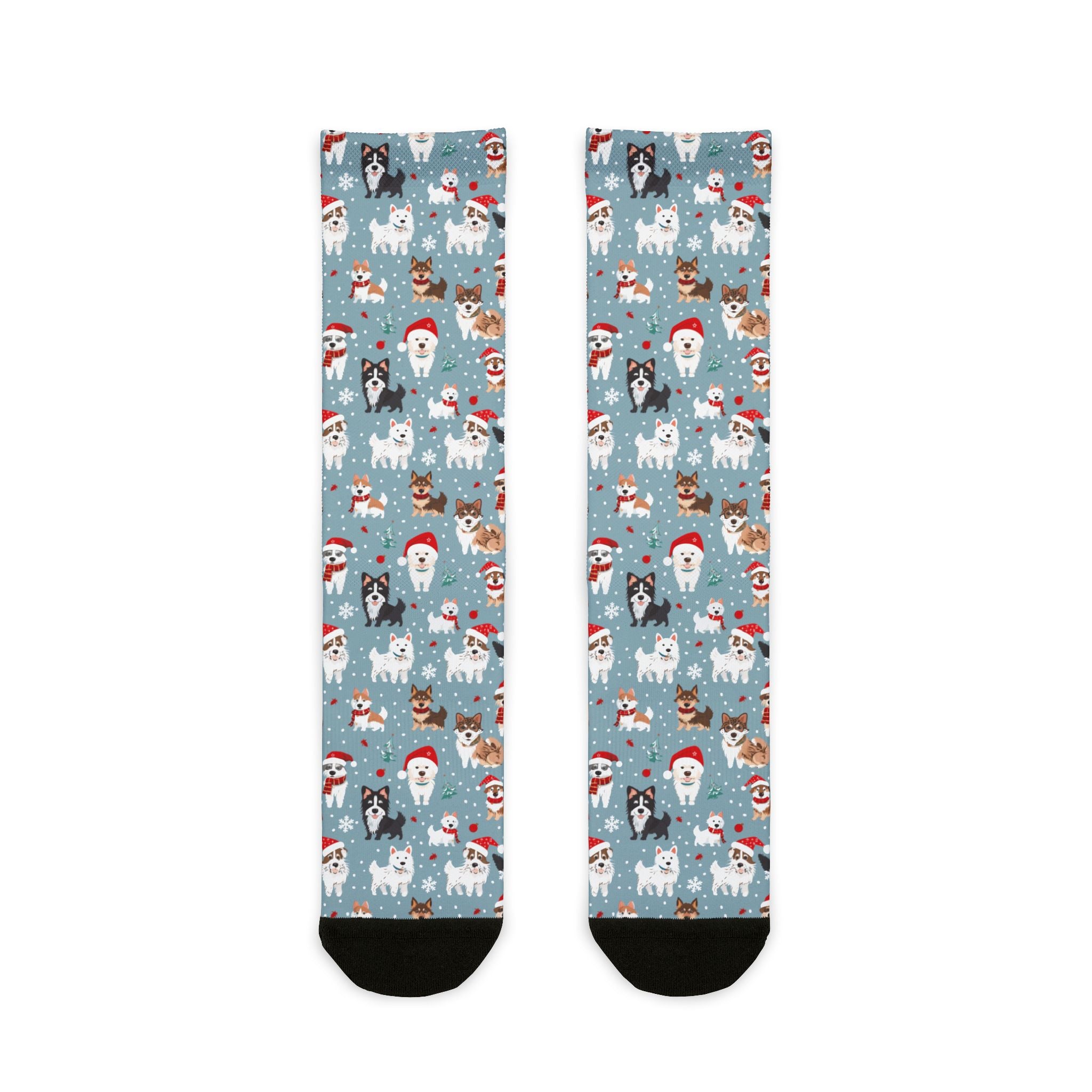 Christmas Dog Pattern Crew Socks — Holiday Huskies & Santa Pups Sublimation Socks