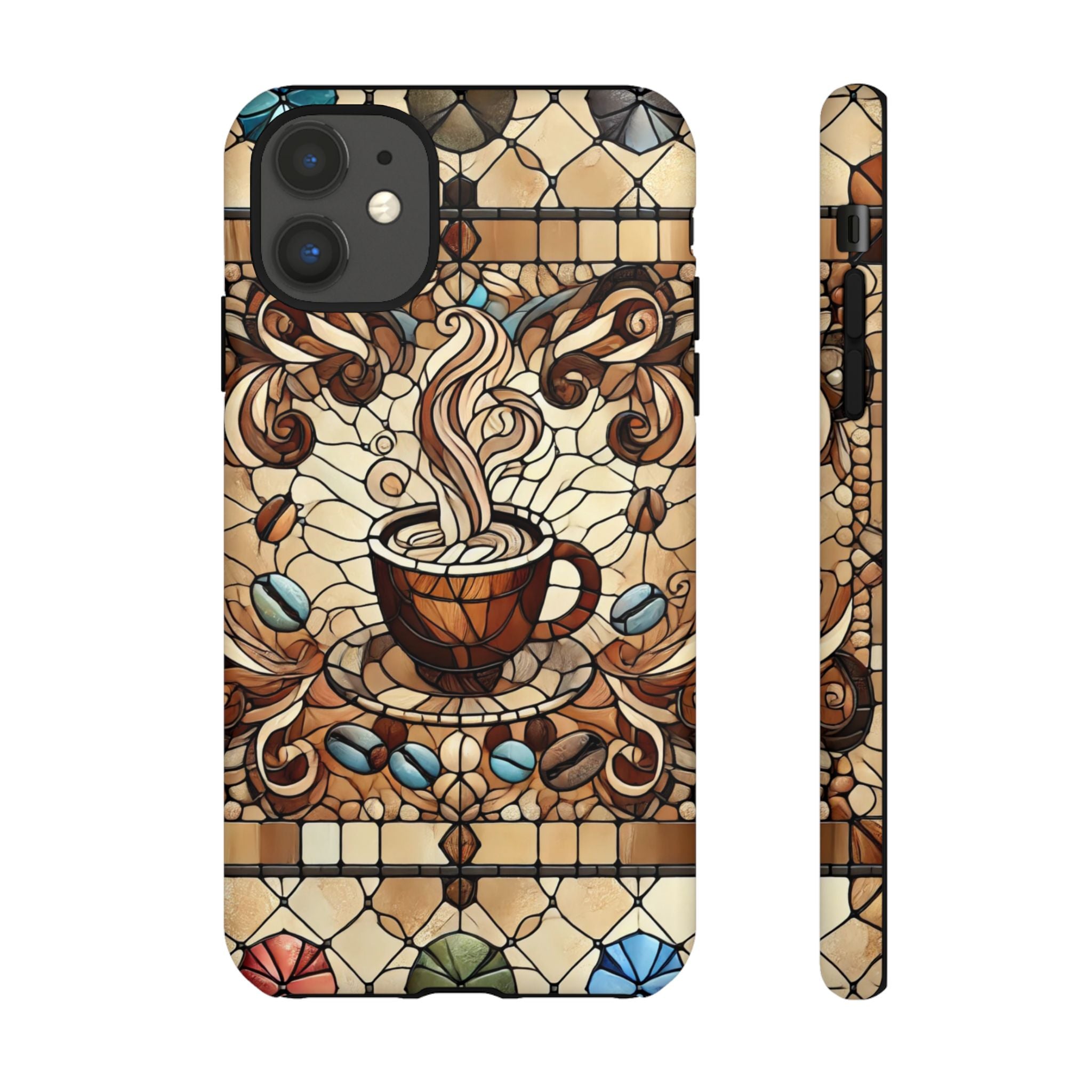 Stained Glass Coffee iPhone Case – Shockproof TPU, 3D Wrap Design