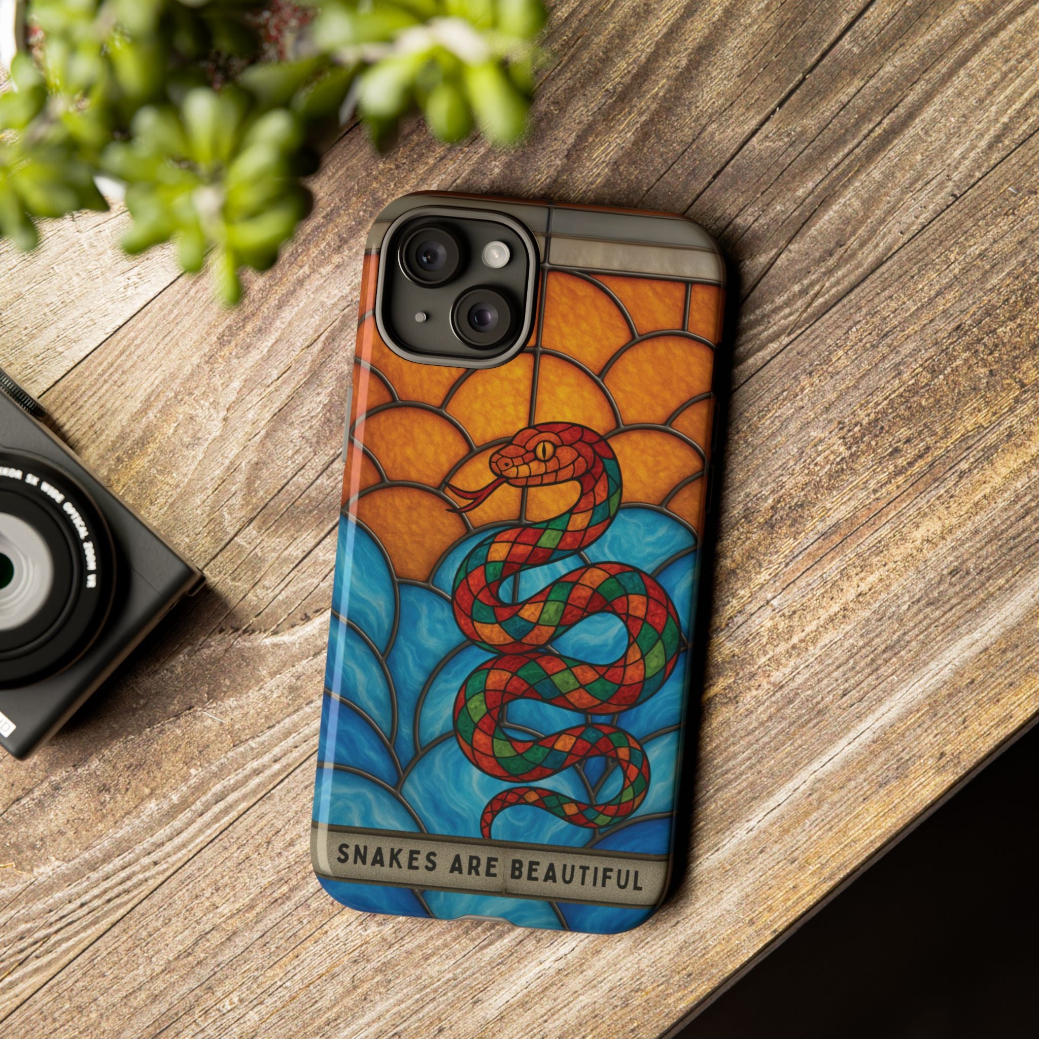 Snakes Are Beautiful Stained Glass Phone Case, Colorful Reptile Design Phone Cover, Nature Lovers Reptile Phone Case, Danger Noodle Case