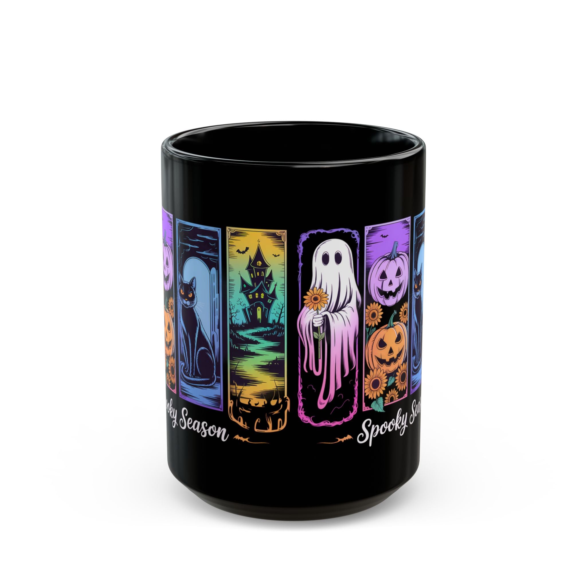 Black Brush Stroke Halloween Coffee Mug, Spooky Season Ghost Coffee Cup