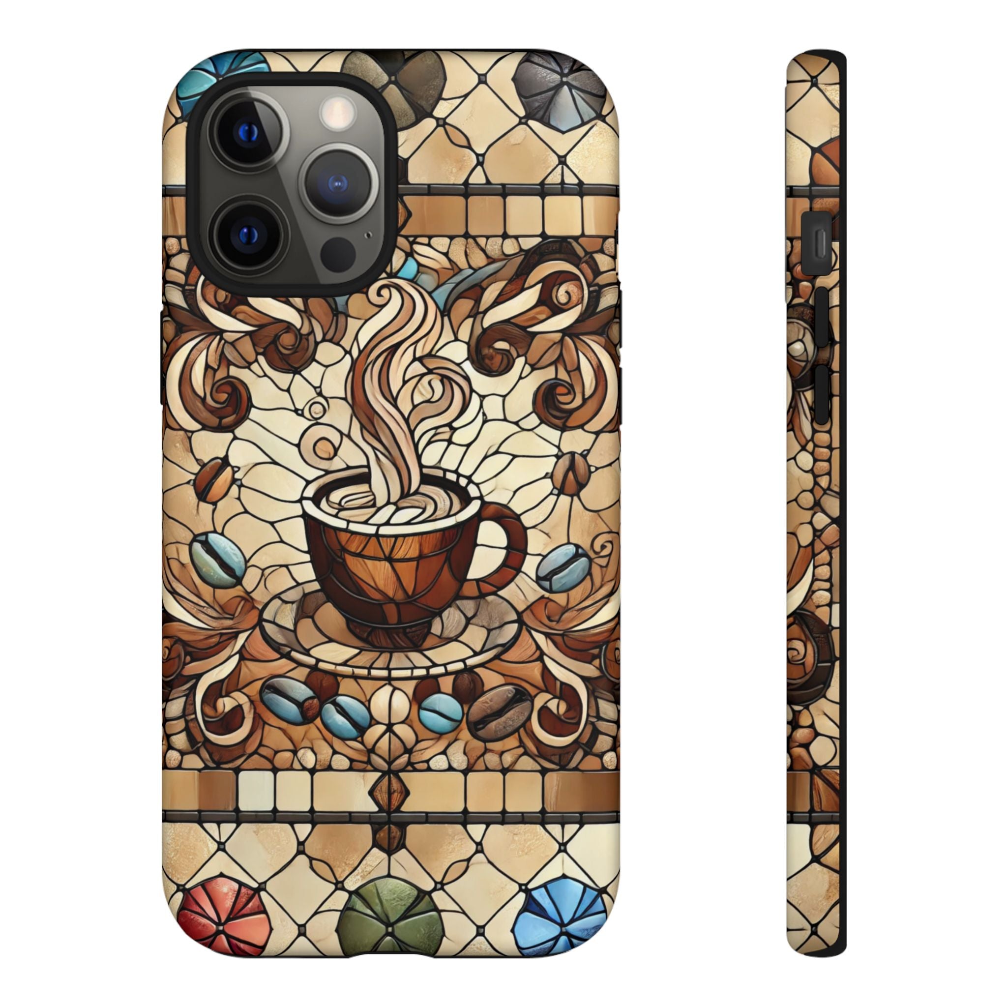 Stained Glass Coffee iPhone Case – Shockproof TPU, 3D Wrap Design