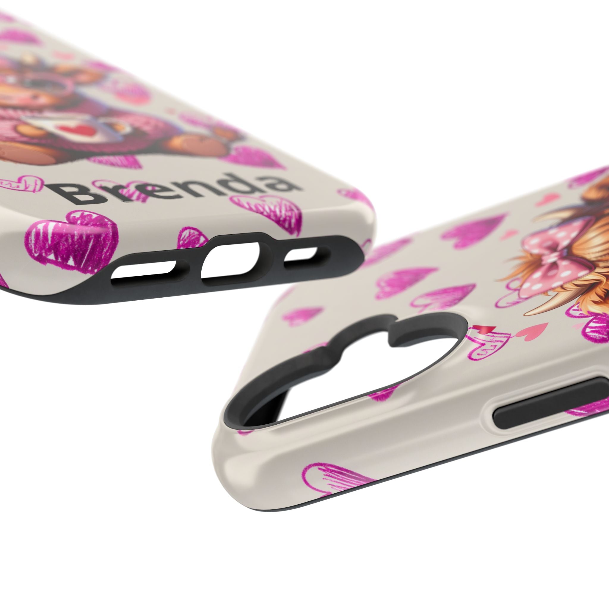 Highland Cow With Pink Hearts iPhone Case, Valentines Magnetic Impact-Resistant Case