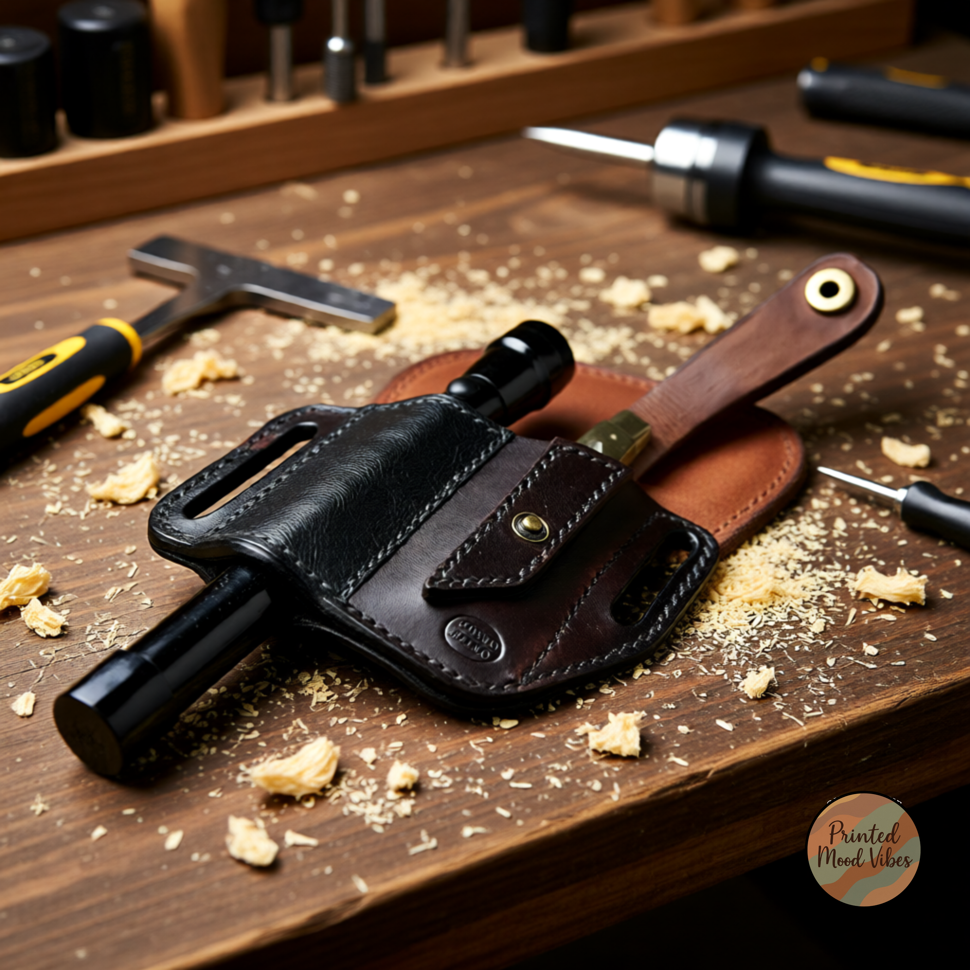 Handmade Knife and Flashlight Leather Sheath, Dad Gift, Tool Belt Knife and Flashlight Holder