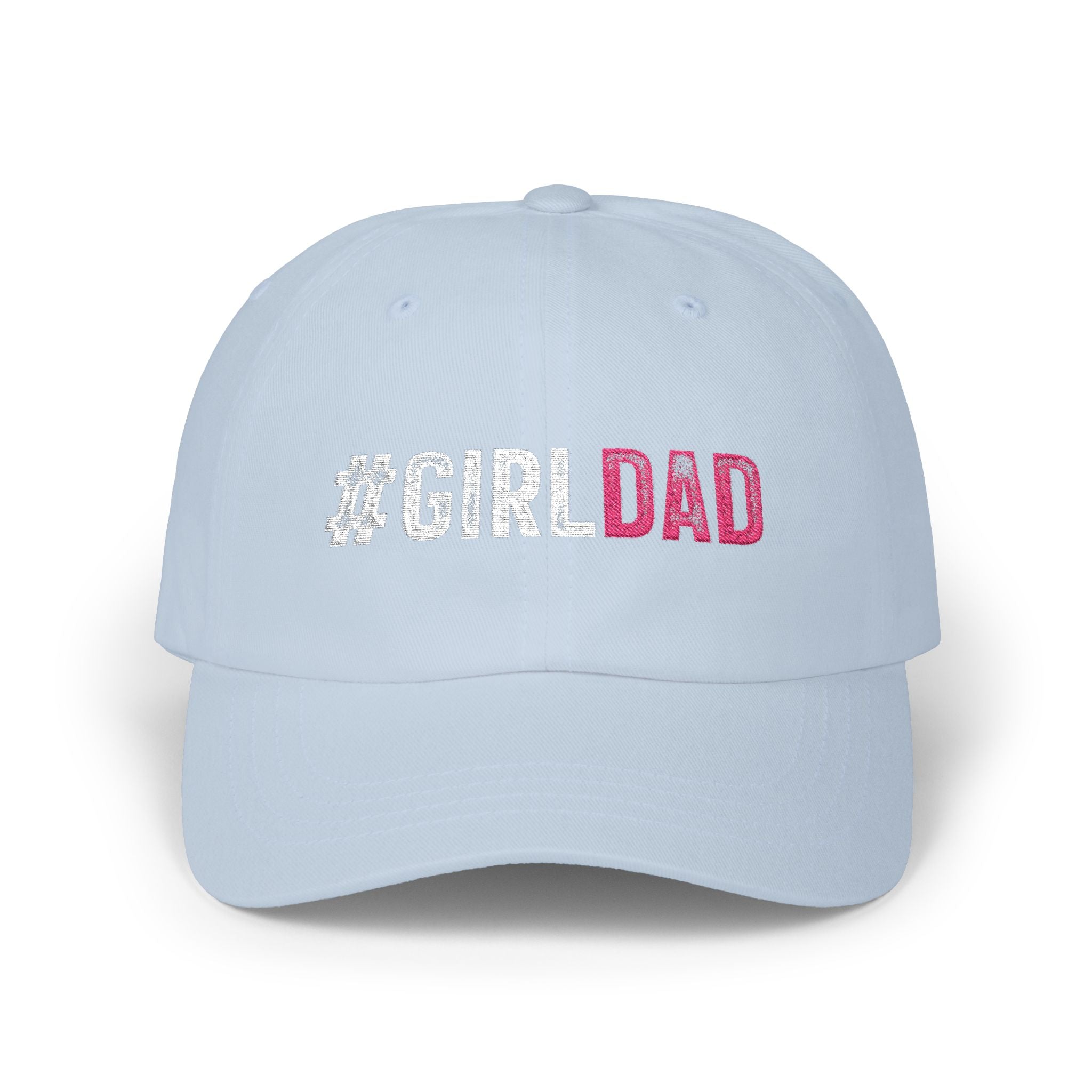 #GIRLDAD Embroidered Classic Dad Cap — Pink & White Distressed Hat for Proud Fathers