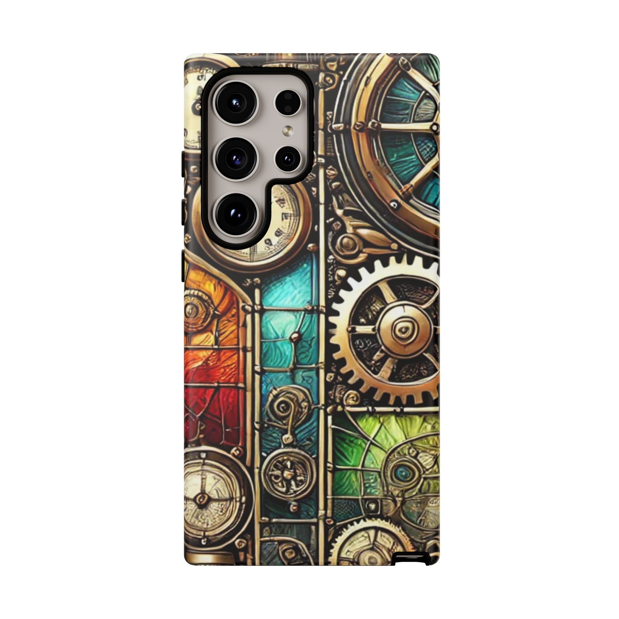Steampunk Meets Stained Glass Android Case, Artistic Gear Design, Vintage Tech Accessory, Steampunk Decor, Faux Stained Glass Tech Decor