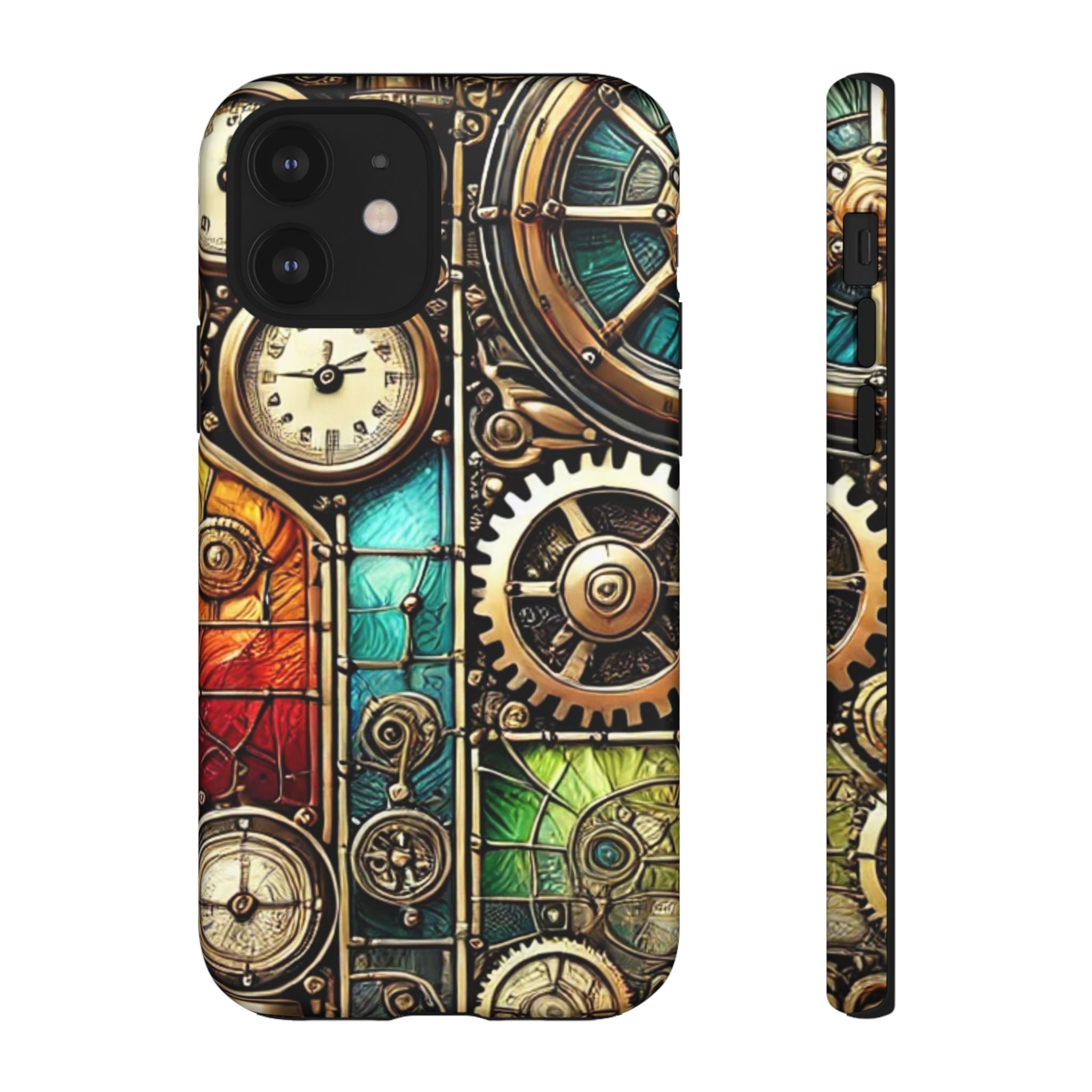 Steampunk Faux Stained Glass iPhone Case – 3D Full-Wrap Protective Cover with TPU Liner