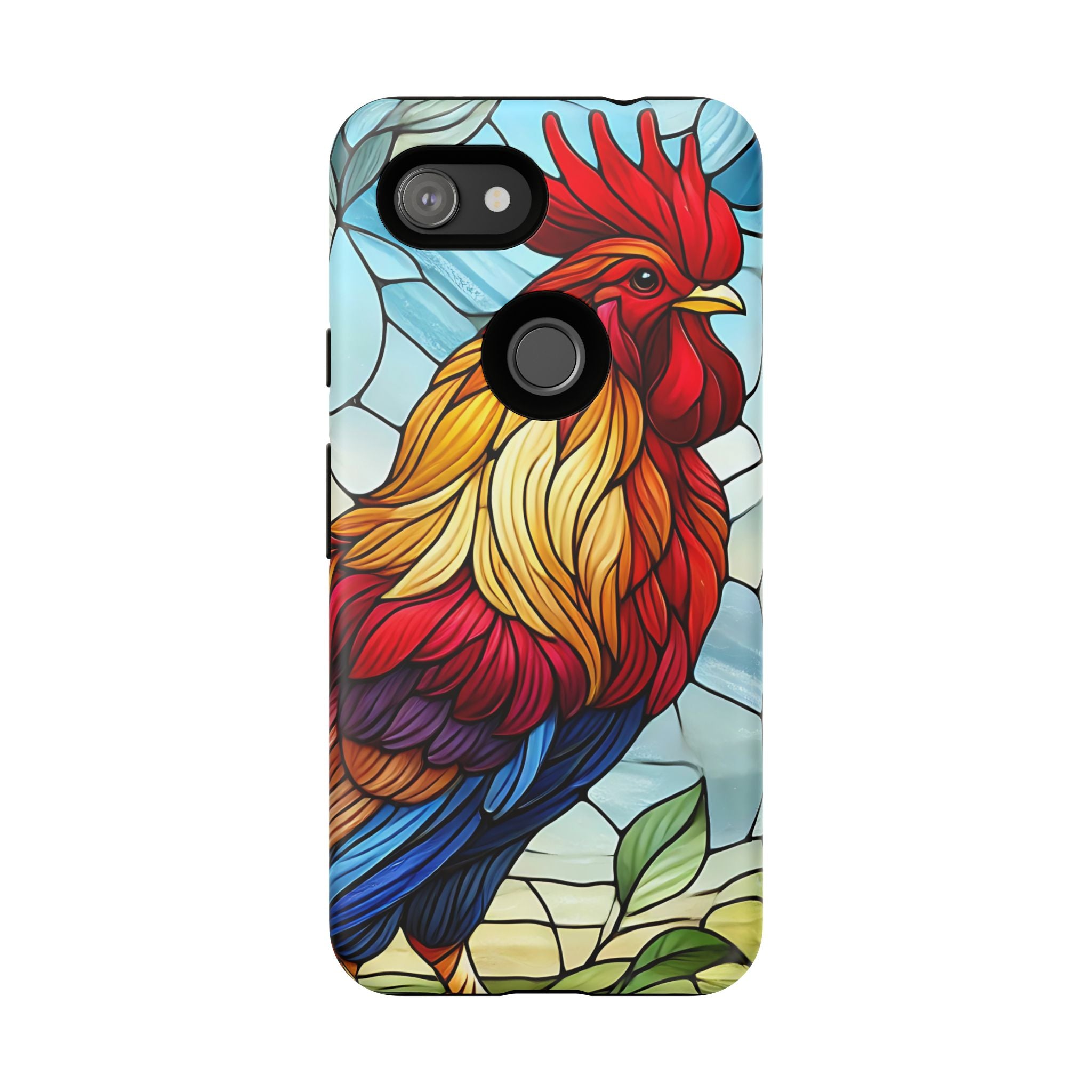 Rooster Faux Stained Glass Phone Case – 3D Full-Wrap Protective Cover with TPU Liner