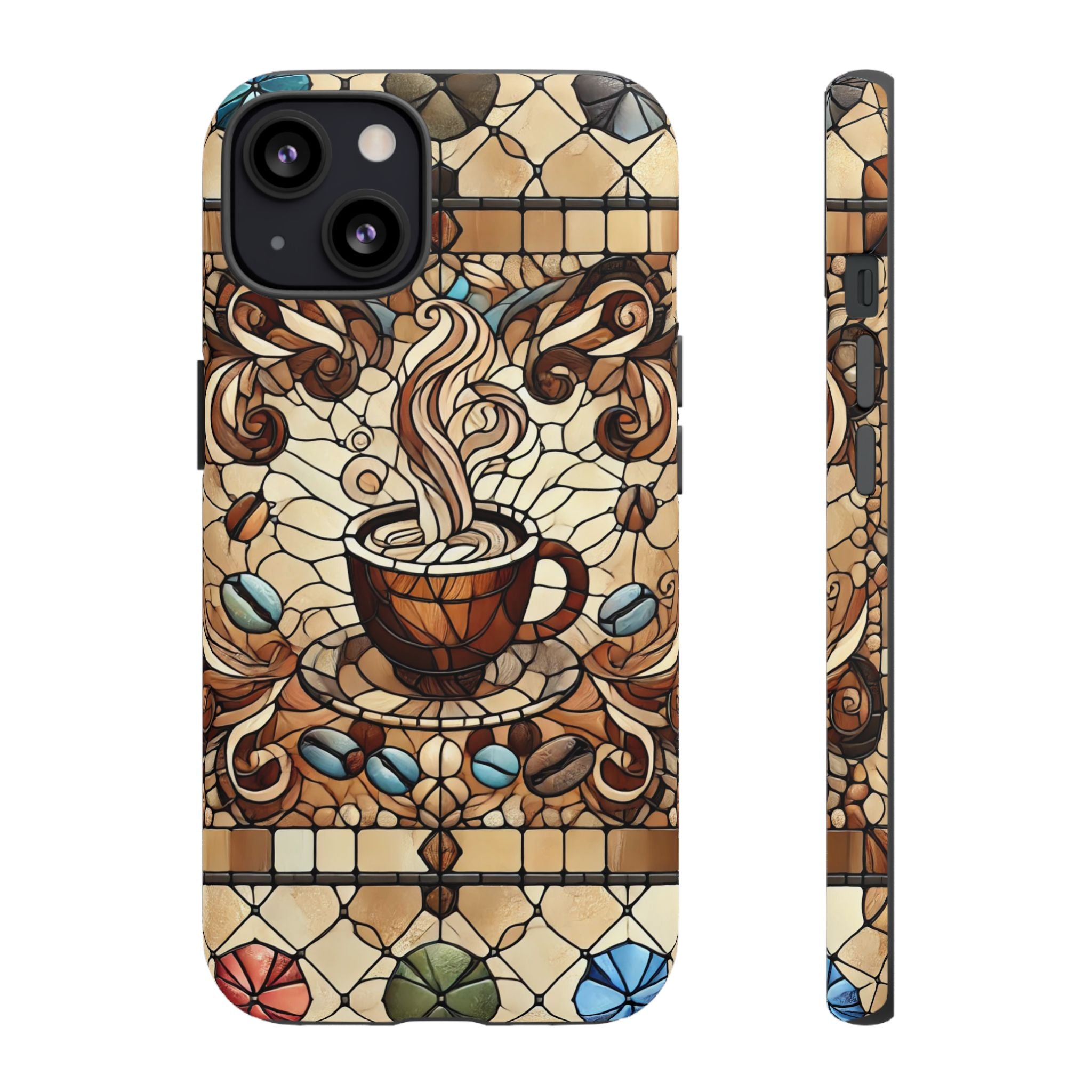 Stained Glass Coffee iPhone Case – Shockproof TPU, 3D Wrap Design