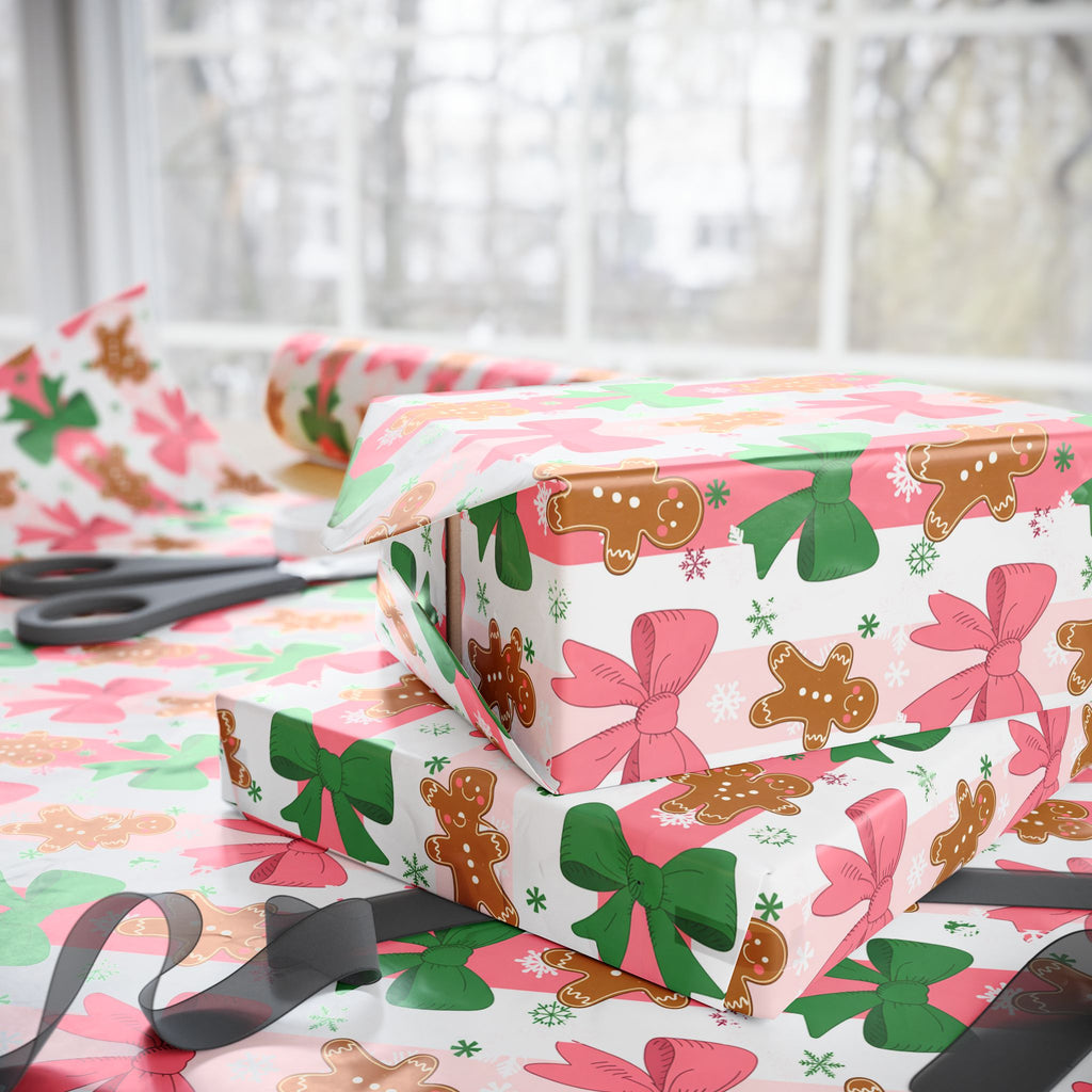 Gingerbread & Bows Wrapping Paper Roll — Festive Holiday Gift Wrap
