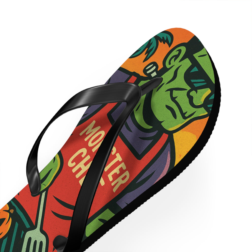 Halloween Monster Chef Flip Flops – Vibrant Summerween Sandals