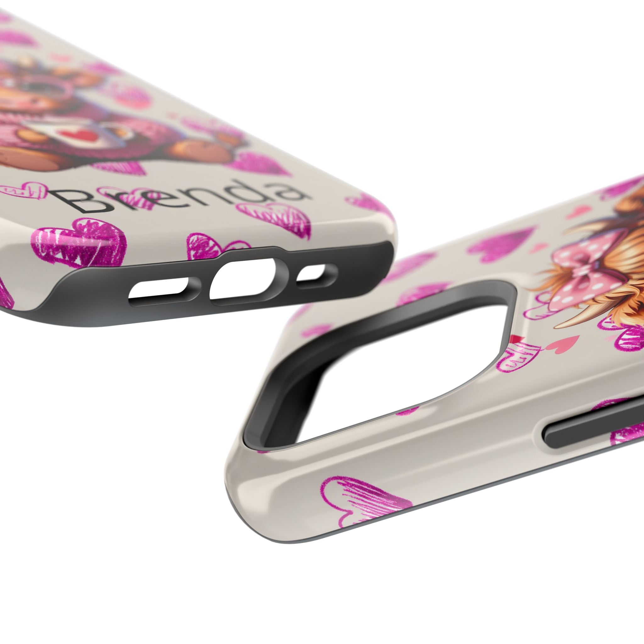 Highland Cow With Pink Hearts iPhone Case, Valentines Magnetic Impact-Resistant Case