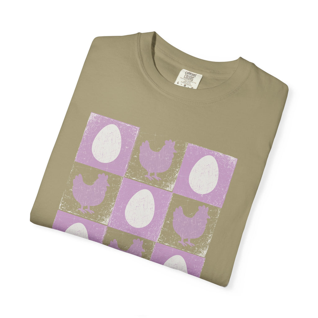 Charming Chicken Print T-Shirt, Rooster Checkerboard Tee