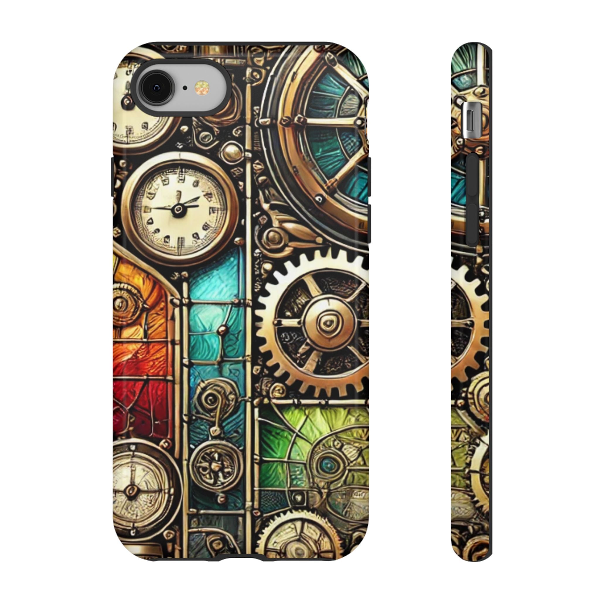 Steampunk Faux Stained Glass iPhone Case – 3D Full-Wrap Protective Cover with TPU Liner