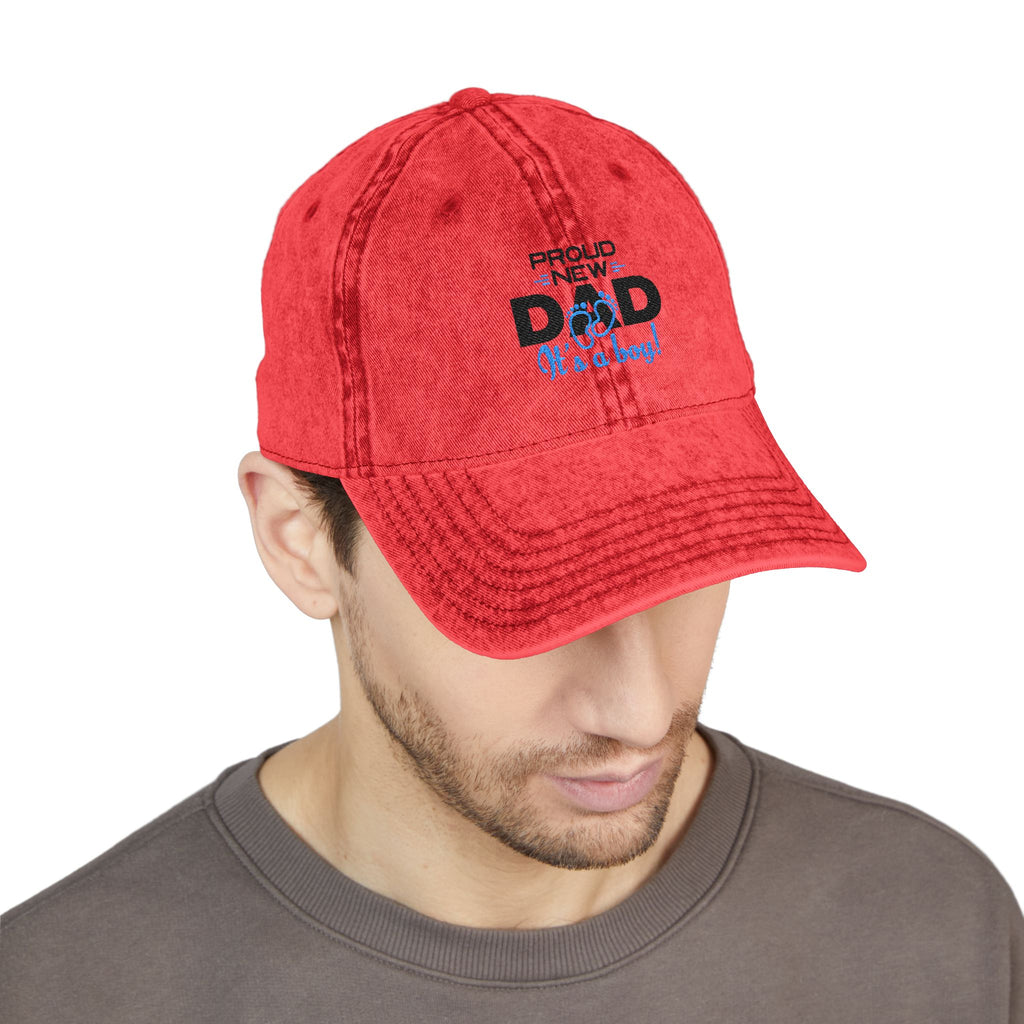 Vintage Embroidered 'Proud New Dad' Cap — Distressed Red Baseball Hat