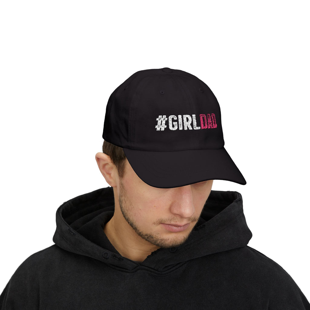 #GIRLDAD Embroidered Classic Dad Cap — Pink & White Distressed Hat for Proud Fathers
