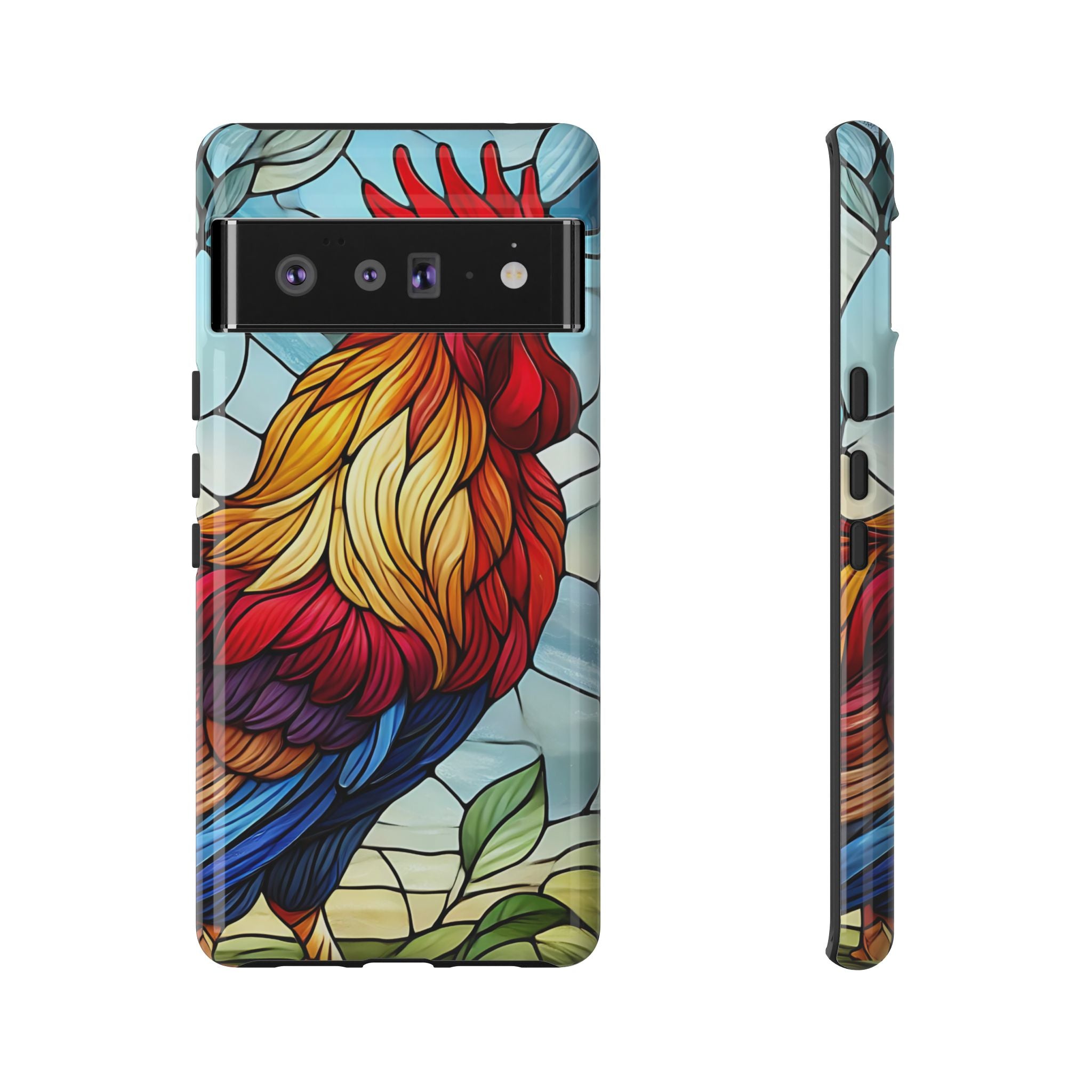 Rooster Faux Stained Glass Phone Case – 3D Full-Wrap Protective Cover with TPU Liner