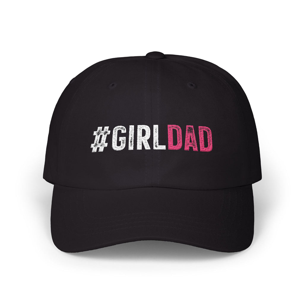 #GIRLDAD Embroidered Classic Dad Cap — Pink & White Distressed Hat for Proud Fathers