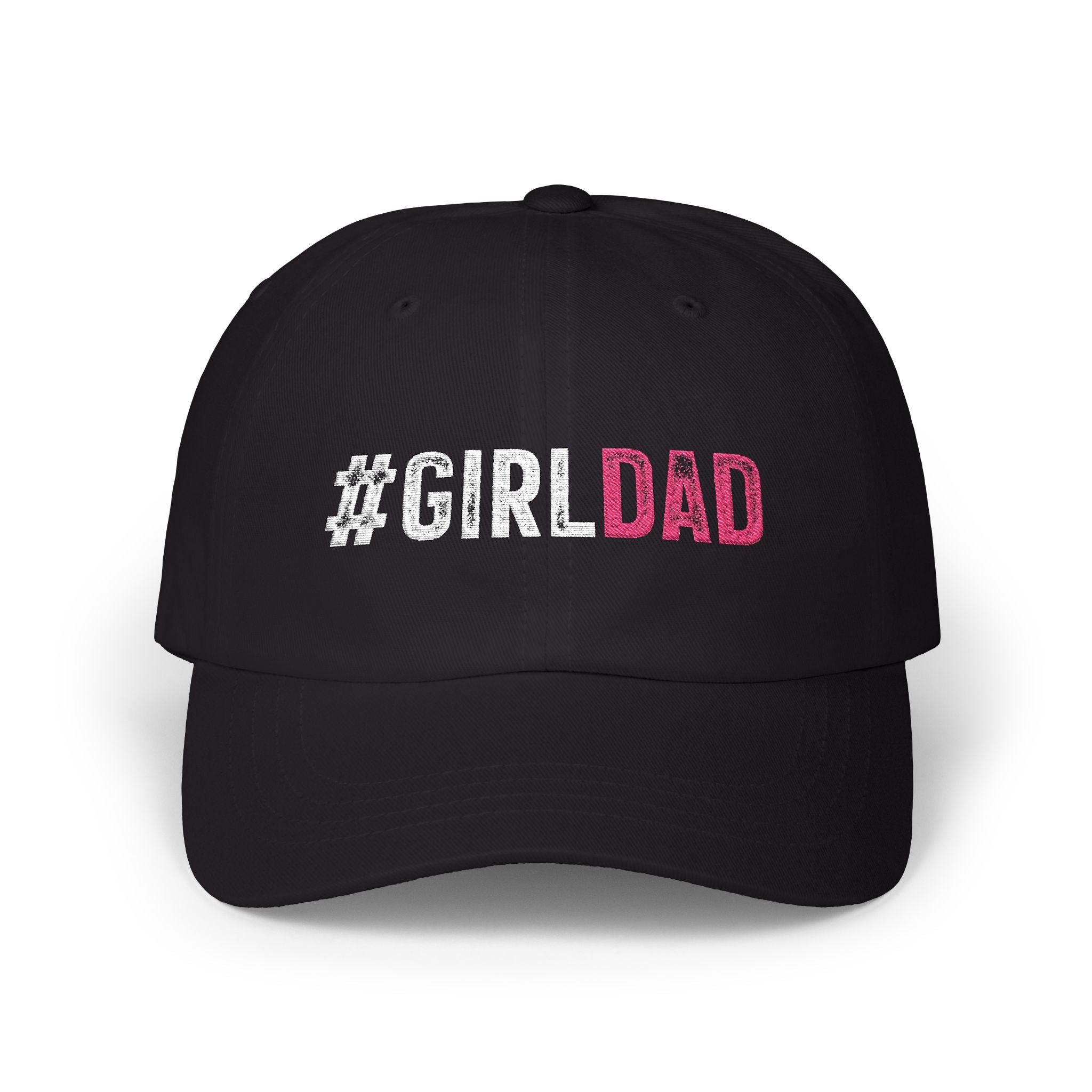 #GIRLDAD Embroidered Classic Dad Cap — Pink & White Distressed Hat for Proud Fathers
