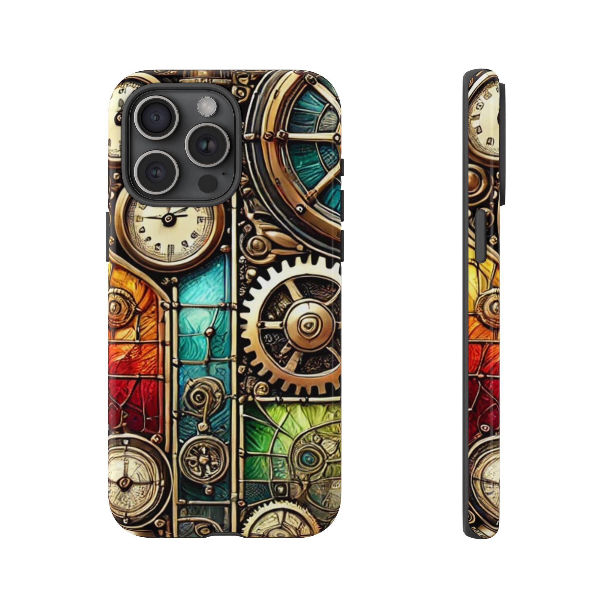 Steampunk Faux Stained Glass iPhone Case – 3D Full-Wrap Protective Cover with TPU Liner
