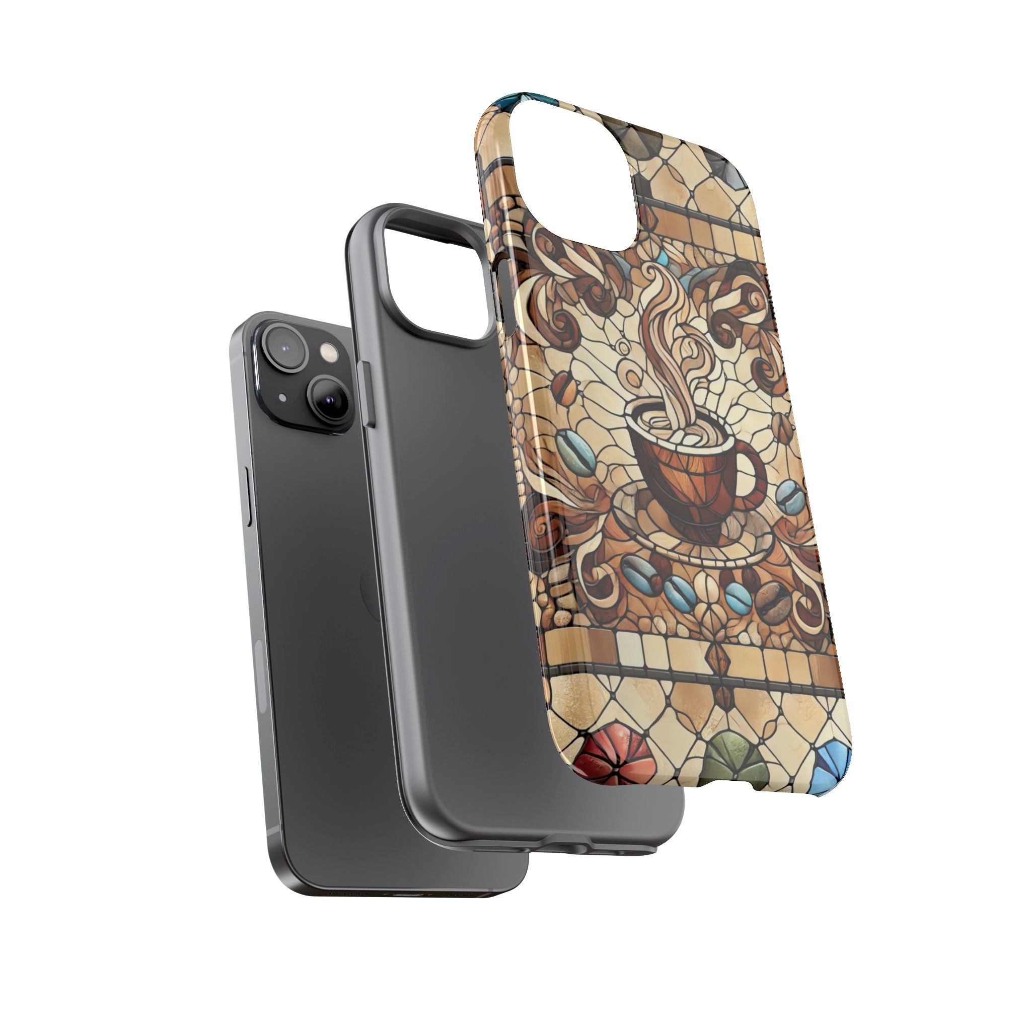 Stained Glass Coffee iPhone Case – Shockproof TPU, 3D Wrap Design