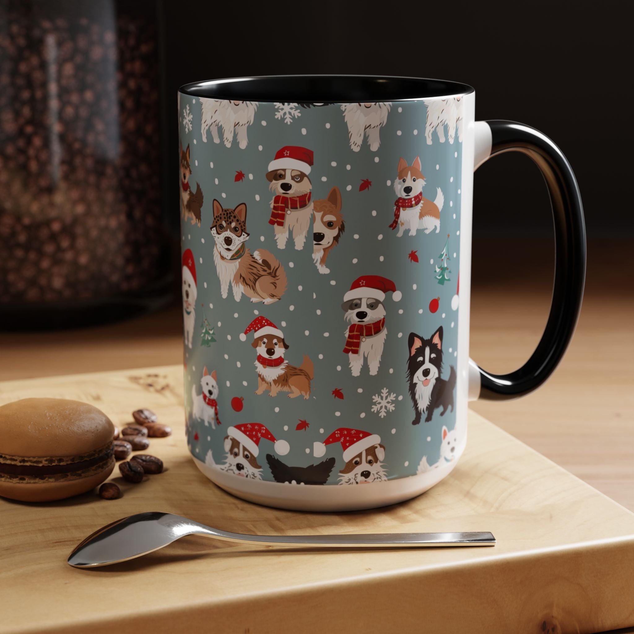 Corgi Holiday Coffee Mug – Cute Santa Dog Pattern Accent Mug (11/15oz)
