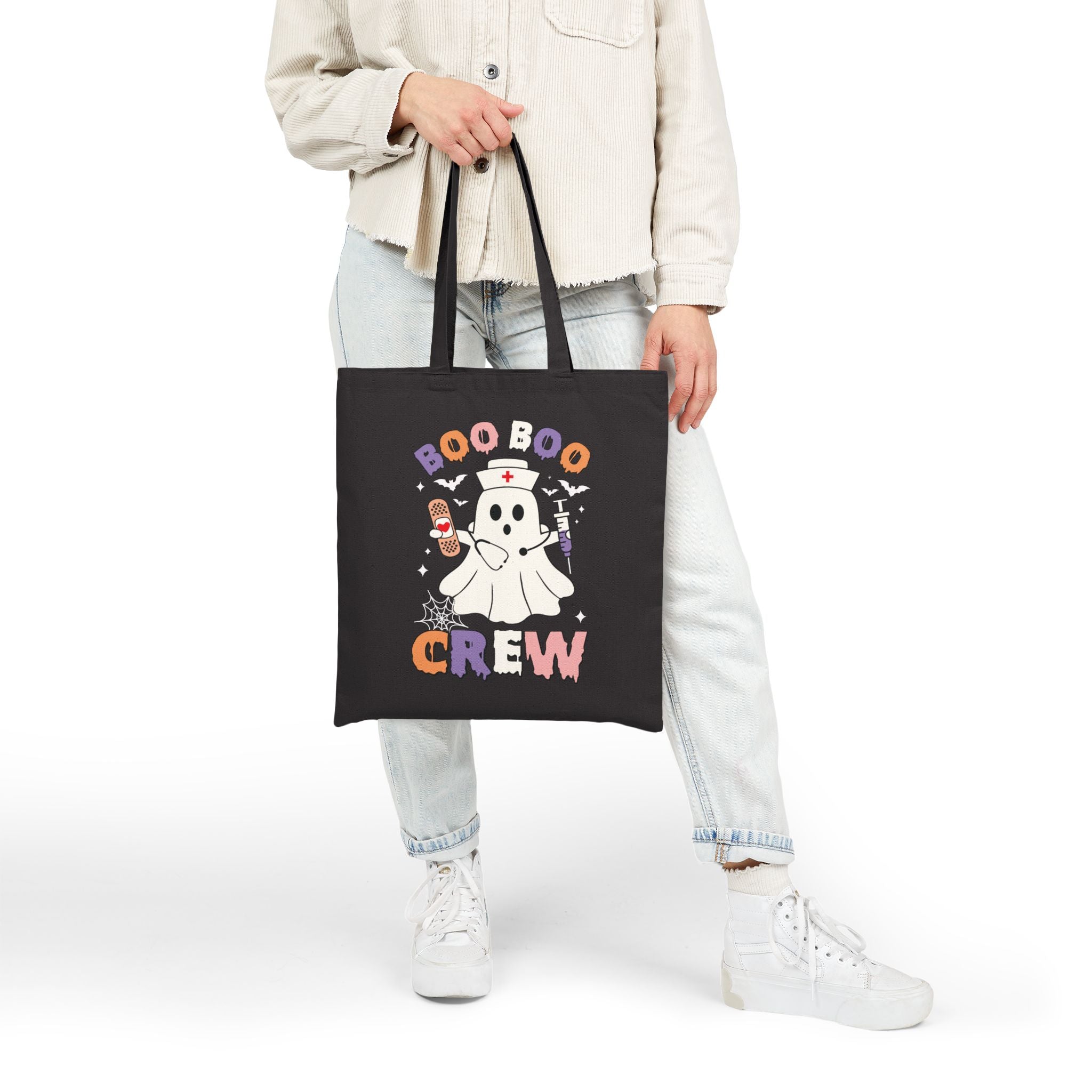 Boo-boo Crew Canvas Nurse Tote Bag - Spooky Season Medical Student Gift, Halloween Trick or Treat Bag, Healthcare Worker Reusable Laptop Bag