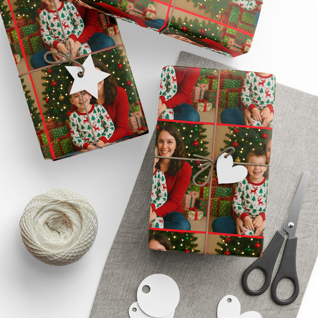 Personalized Christmas Family Portrait Wrapping Paper Roll, Holiday Gift Wrap