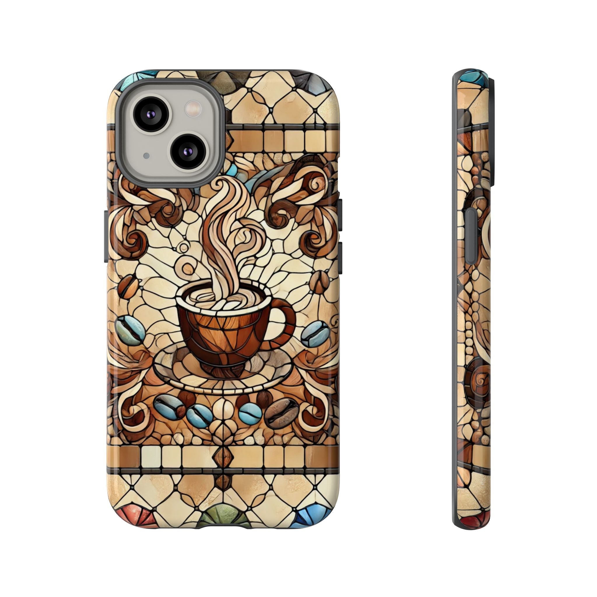 Stained Glass Coffee iPhone Case – Shockproof TPU, 3D Wrap Design