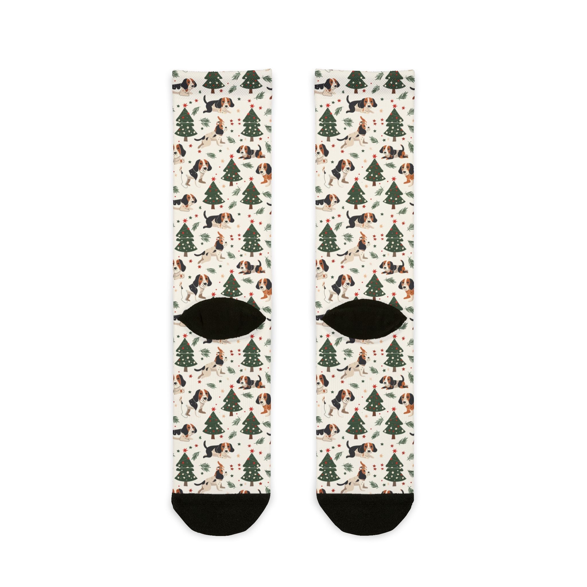 Christmas Woodland Dogs Crew Socks — Cute Holiday Trees & Beagles Sublimation Socks