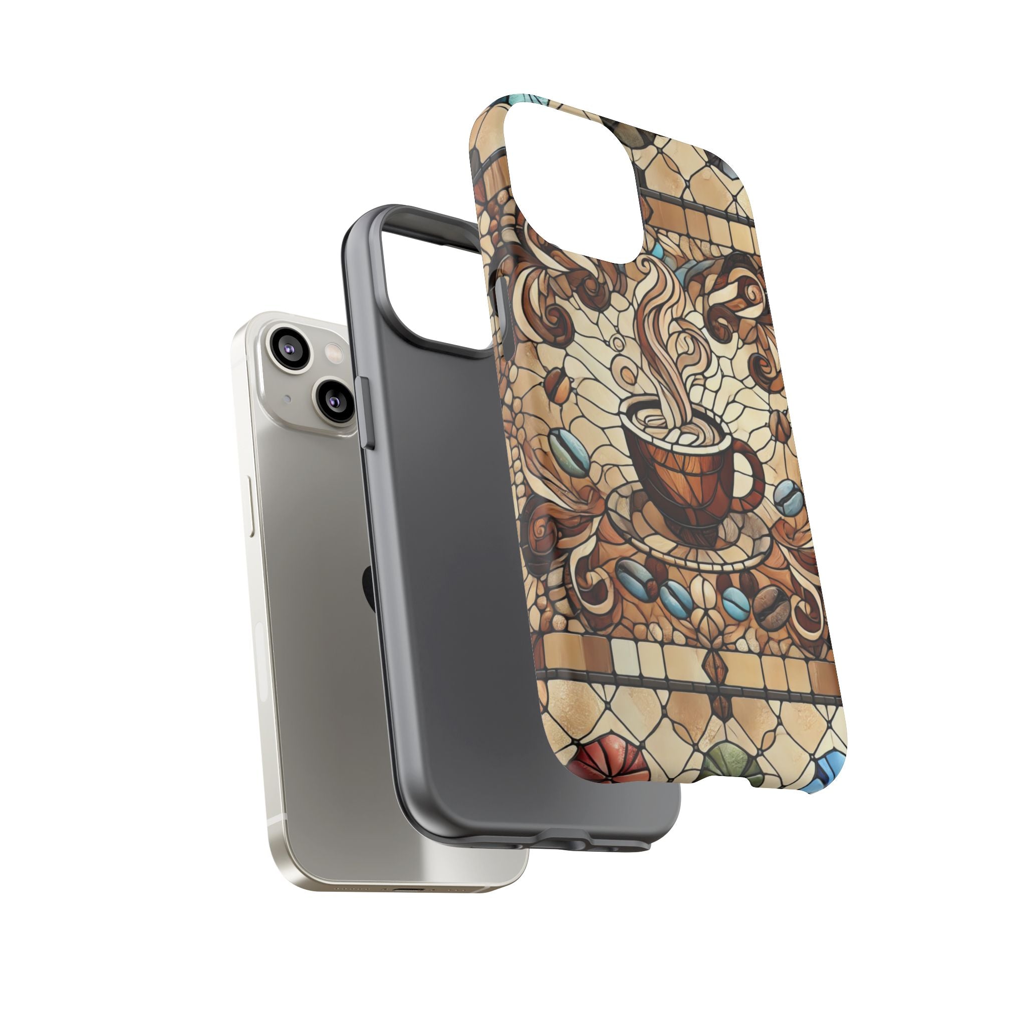 Stained Glass Coffee iPhone Case – Shockproof TPU, 3D Wrap Design