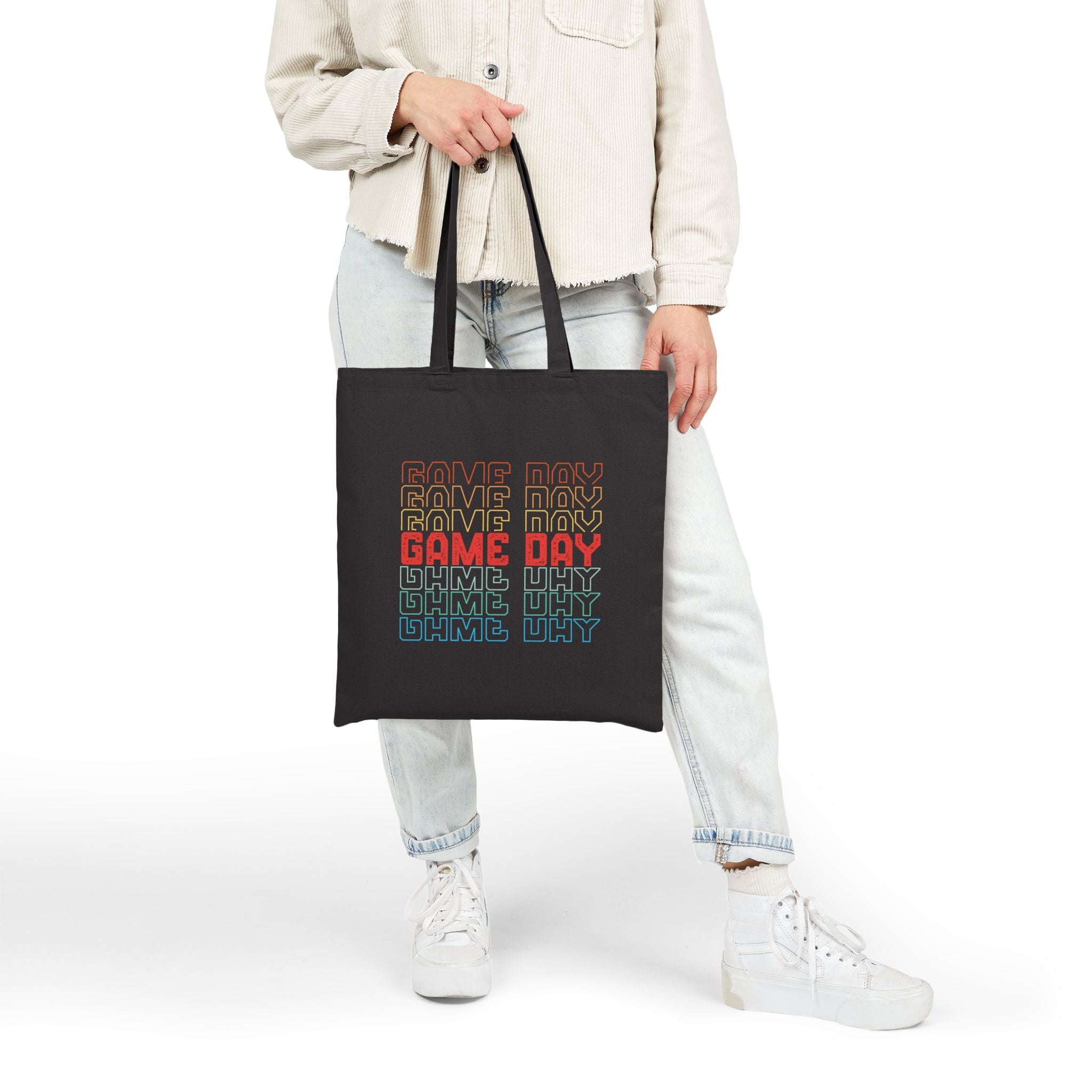 Retro Game Day Cotton Canvas Tote Bag, Reusable Shopping or Laptop Bag