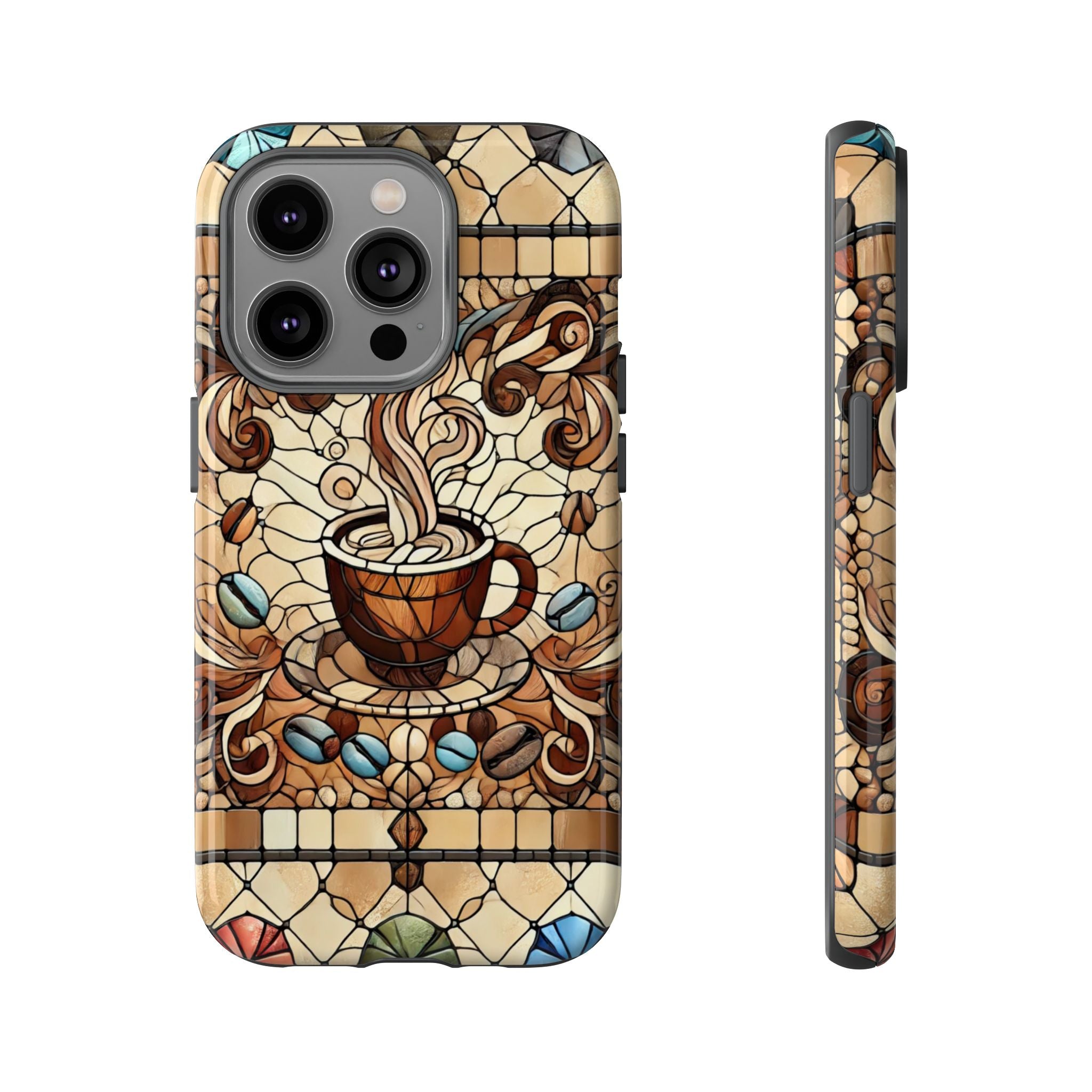 Stained Glass Coffee iPhone Case – Shockproof TPU, 3D Wrap Design