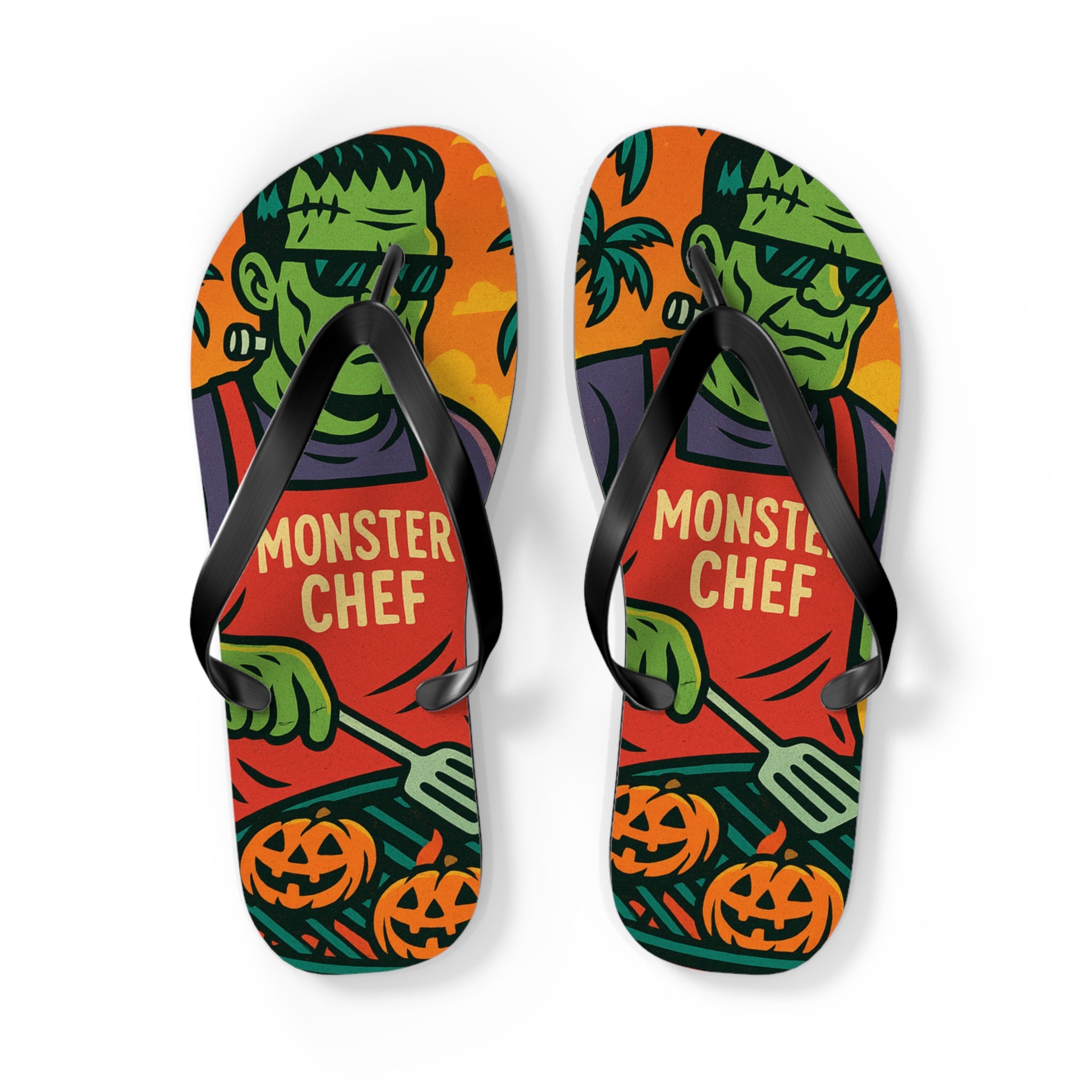 Halloween Monster Chef Flip Flops – Vibrant Summerween Sandals