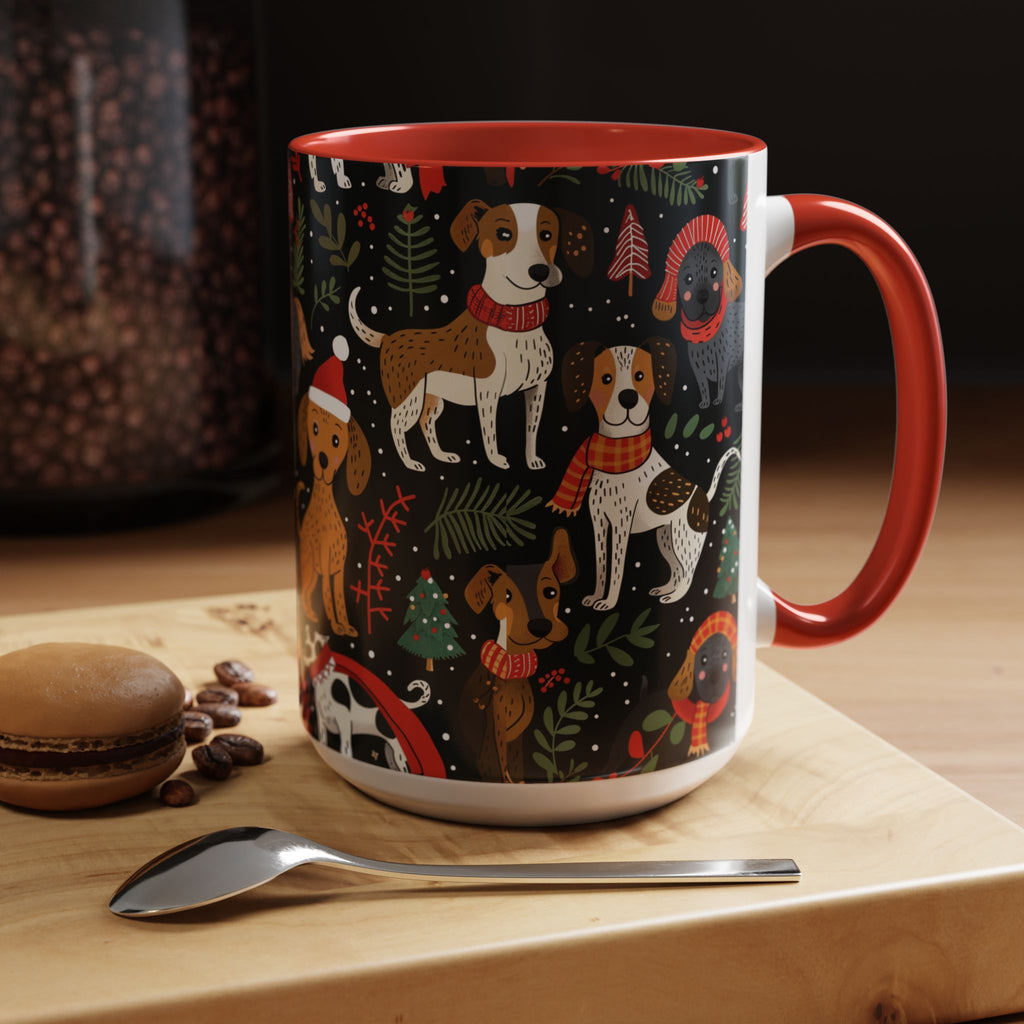 Holiday Dogs Coffee Mug — Festive Dachshund & Beagle Pattern (11/15oz)