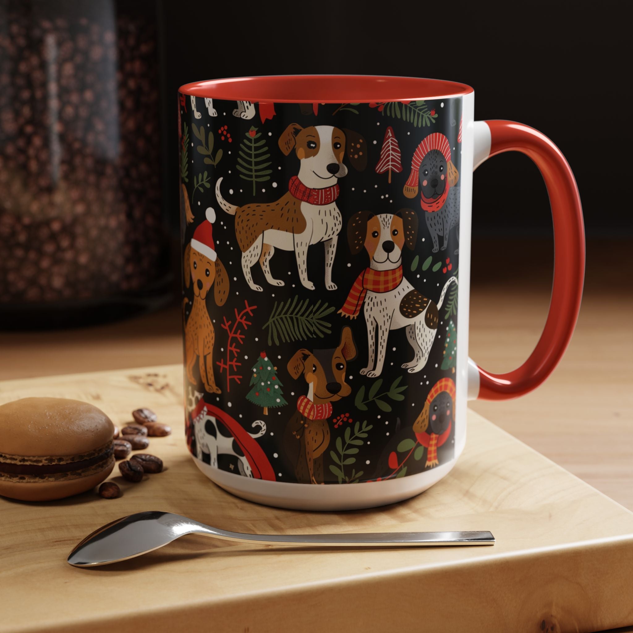 Holiday Dogs Coffee Mug — Festive Dachshund & Beagle Pattern (11/15oz)