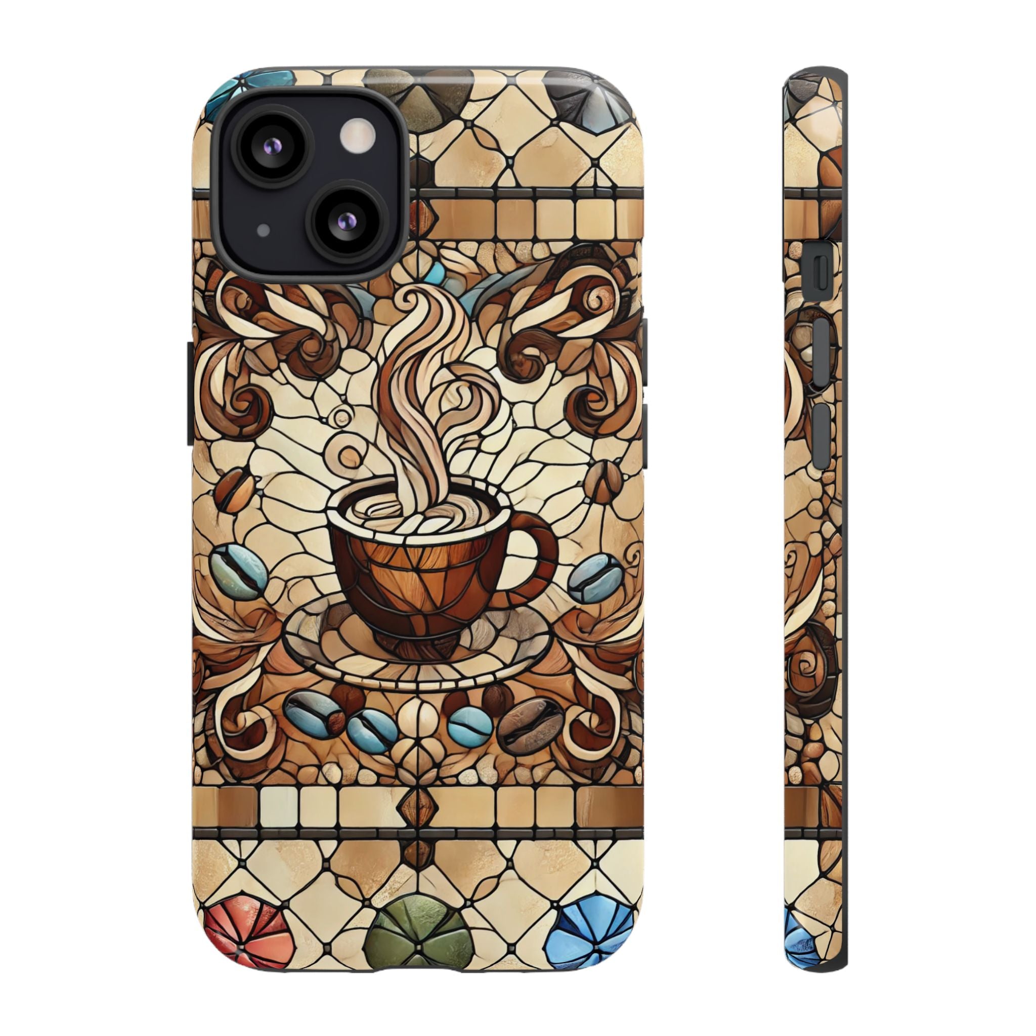 Stained Glass Coffee iPhone Case – Shockproof TPU, 3D Wrap Design